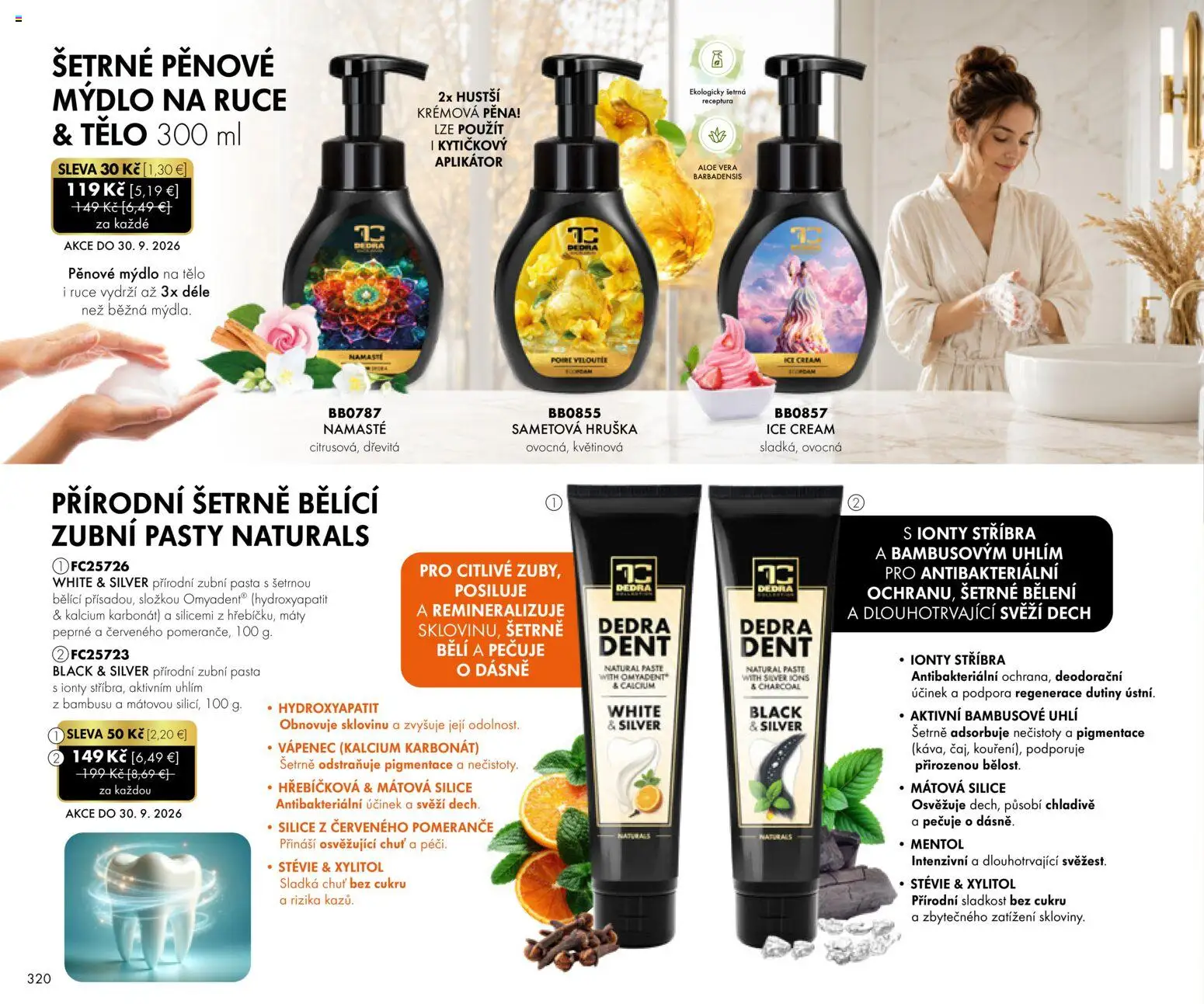 Nové Dedra akcie – leták je platný od 01.09.2026 | Strana: 20 | Produkty: Aloe Vera, Mydlo, Sladkosť, Pena