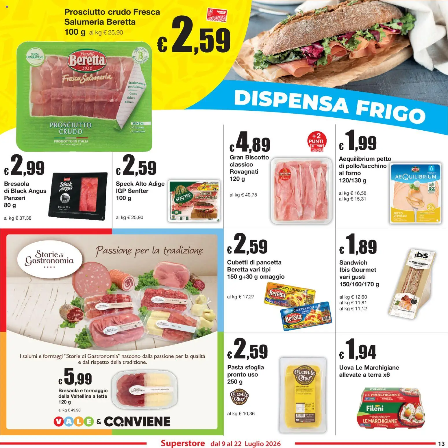 Volantino Sì con Te del 09/07/2026 | Pagina: 13 | Prodotti: Uova, Bresaola, Pancetta, Pasta