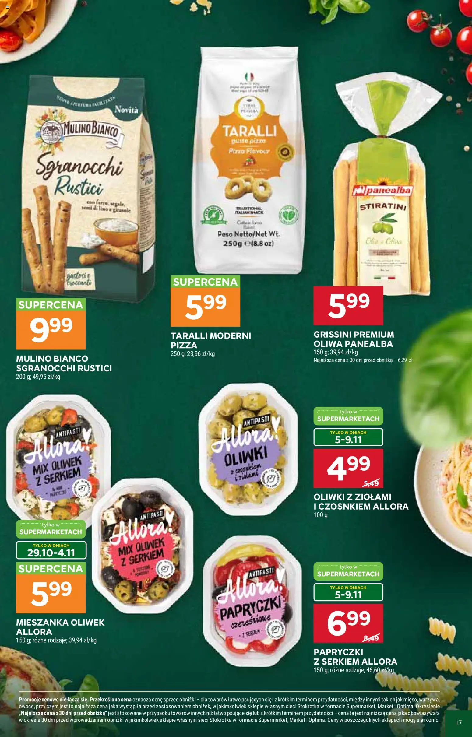 Stokrotka gazetka - Włochy od kuchni od 29.10.2026 | Strona: 17 | Produkty: Grissini, Stokrotka, Oliwki, Pizza