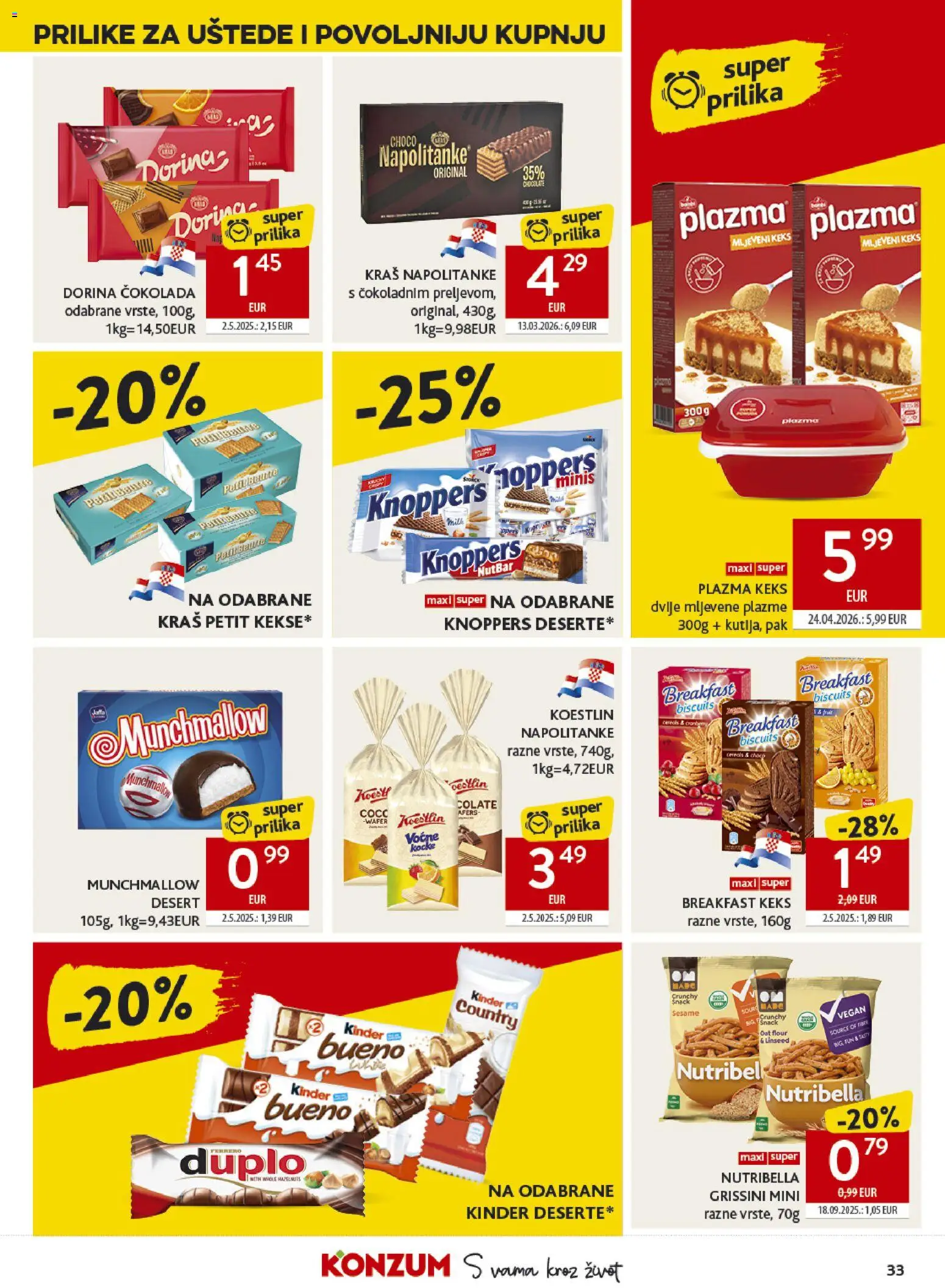 Konzum HR akciós ujság - amely érvényes a következő dátumtól: 20.05.2026 | Oldal: 33 | Termékek: Duplo, Grissini, Vegán