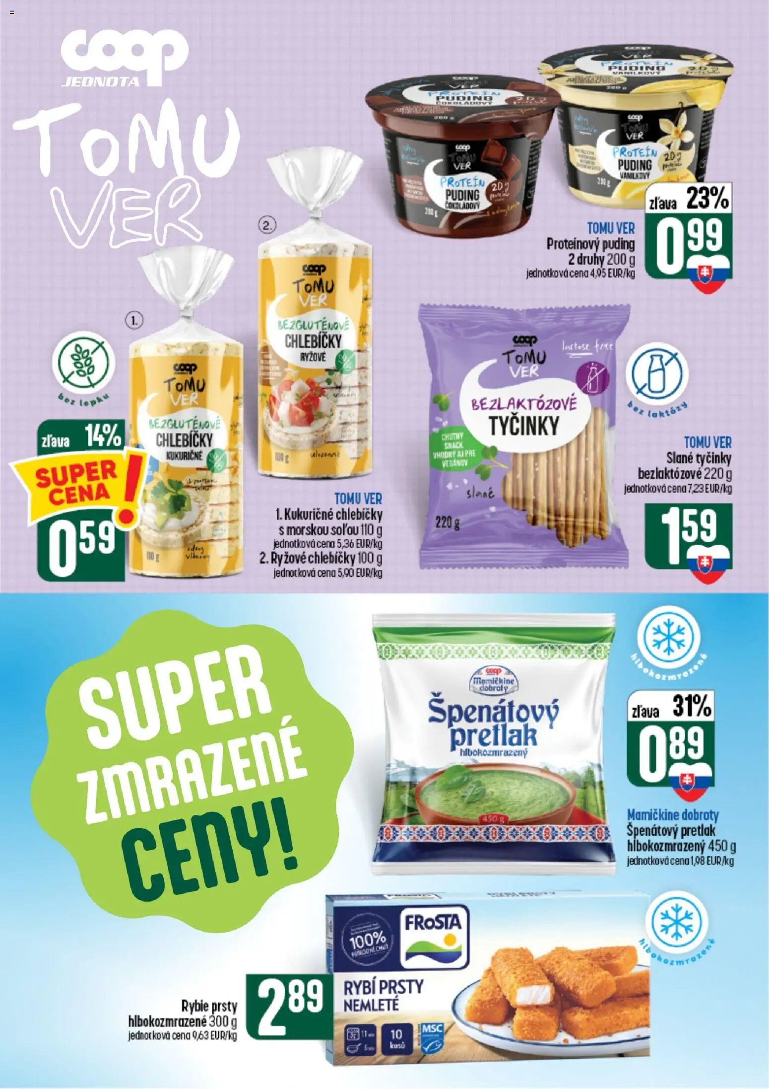 Nové COOP Jednota akcie – leták je platný od 26.08.2026 | Strana: 32 | Produkty: Rybie prsty, Proteínový puding, Protein, Špenátový pretlak