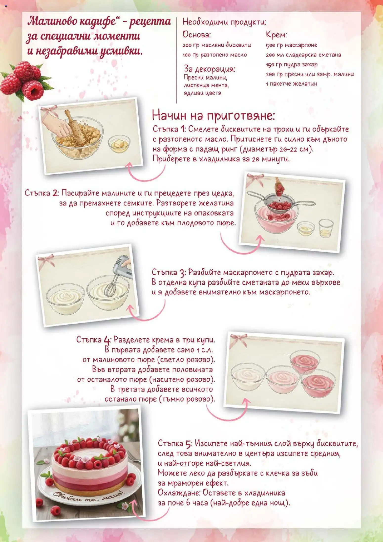 {H1} | Страница: 2 | Продукти: Масло, Бисквити, Малини, Декорация