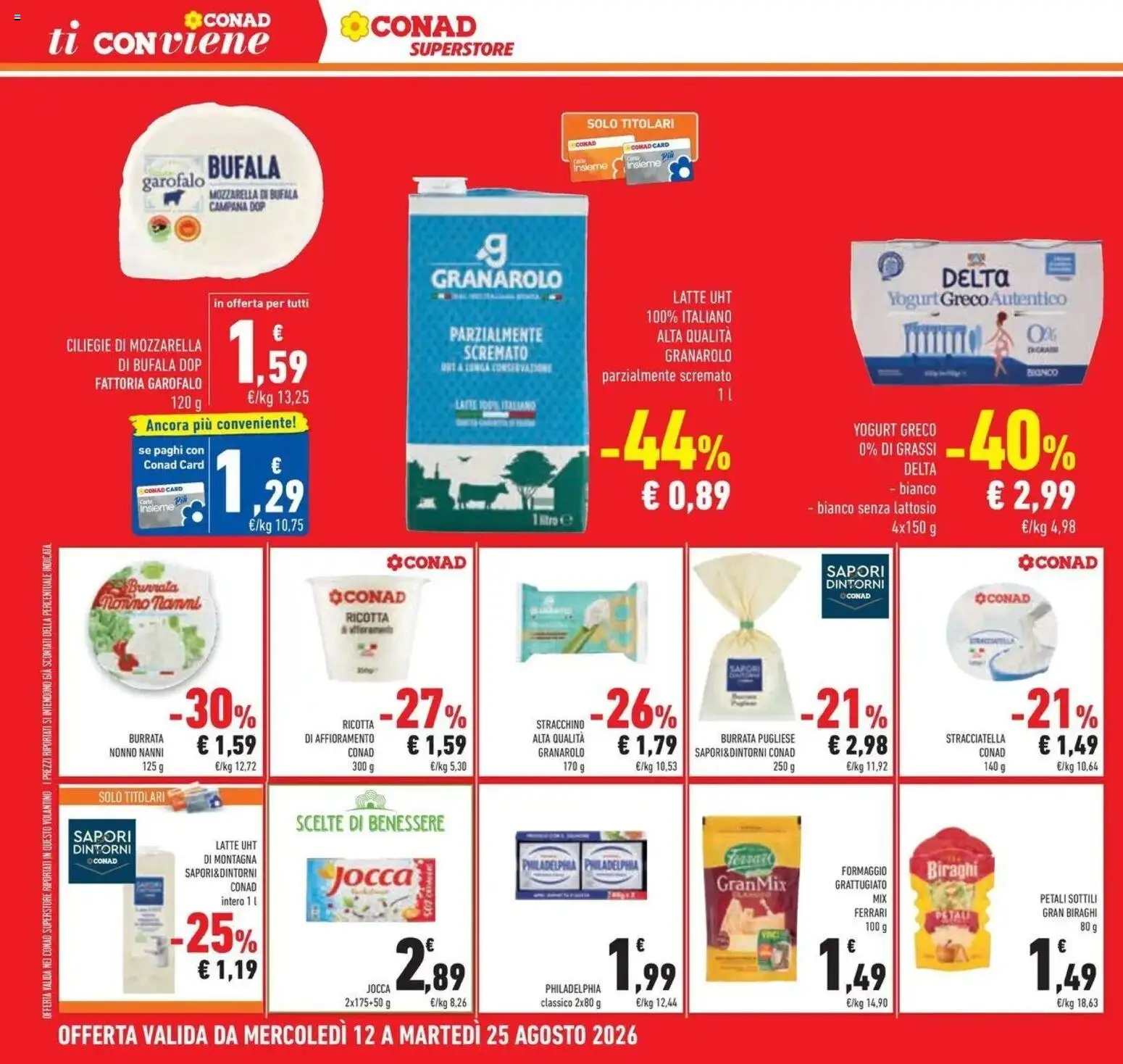 Volantino Conad dal 12/08/2026 > Anteprima | Pagina: 18 | Prodotti: Latte, Formaggio, Stracchino, Senza lattosio