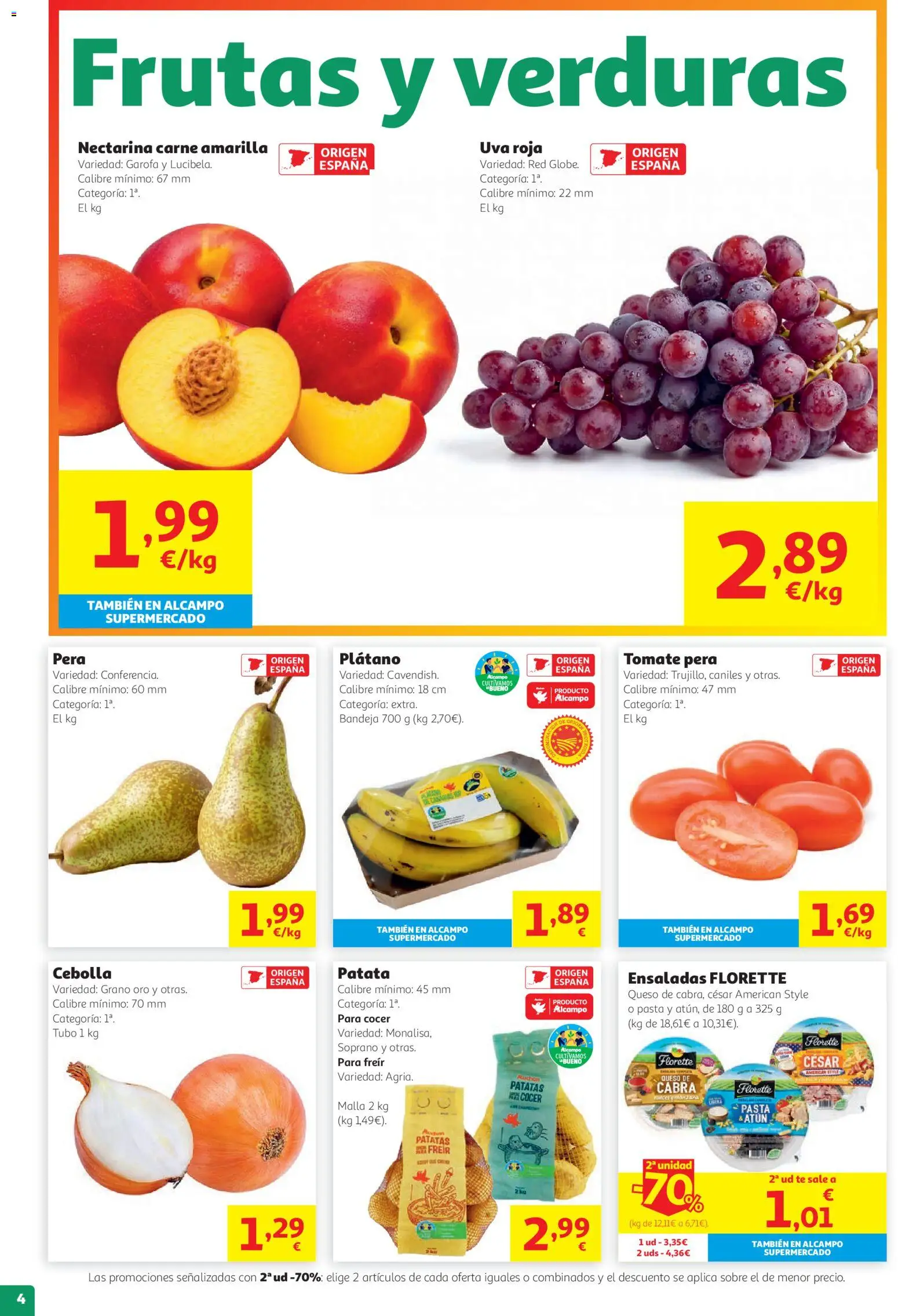 Alcampo HG Unico │ válido desde el 27/08/2026 | Página: 4 | Productos: Verduras, Tomate, Té, Bandeja