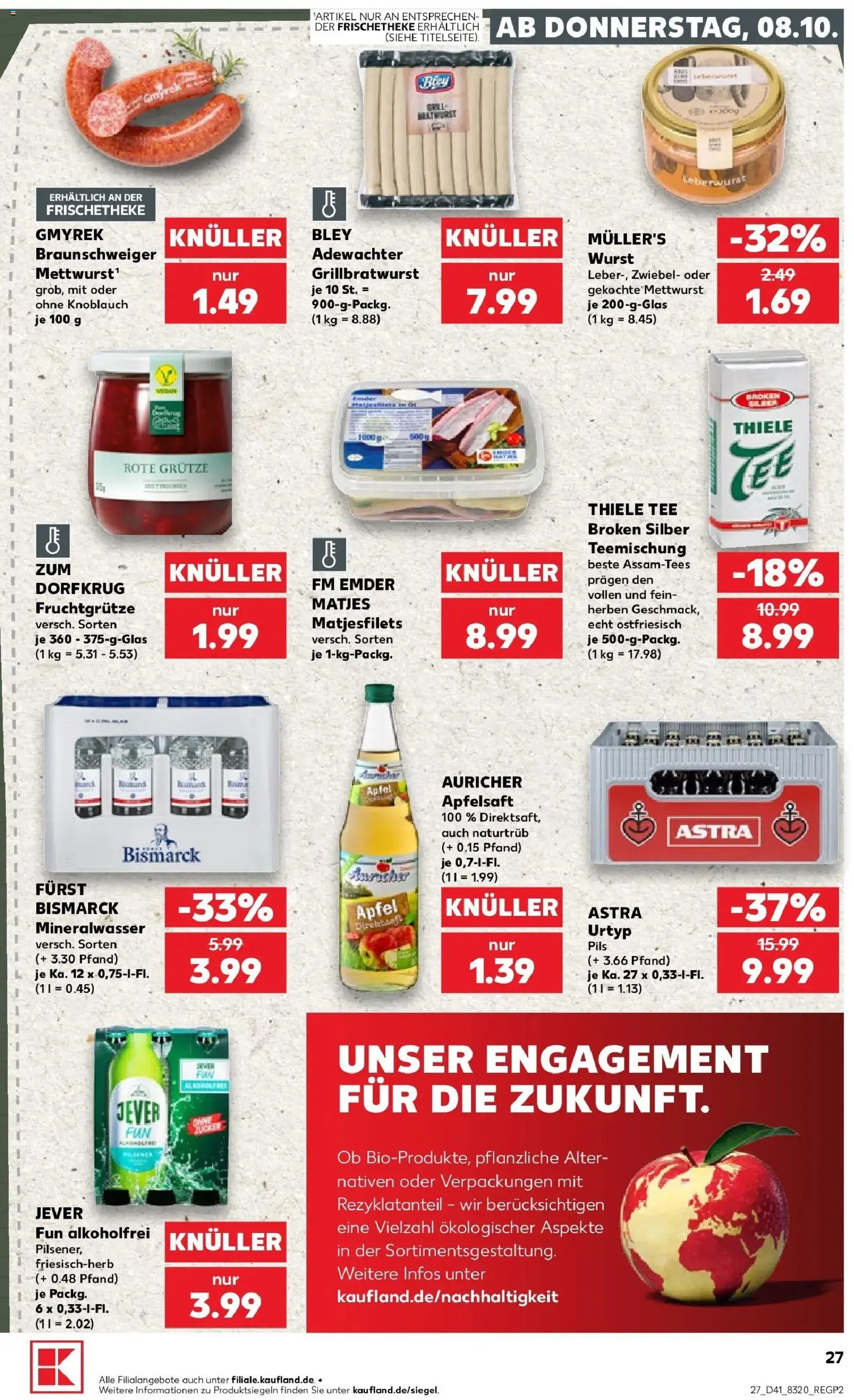 Prospekt Kaufland ab 08.10.2026 » Angebote Online zum Blättern | Seite: 27 | Produkte: Apfelsaft, Mineralwasser, Wurst, Knoblauch