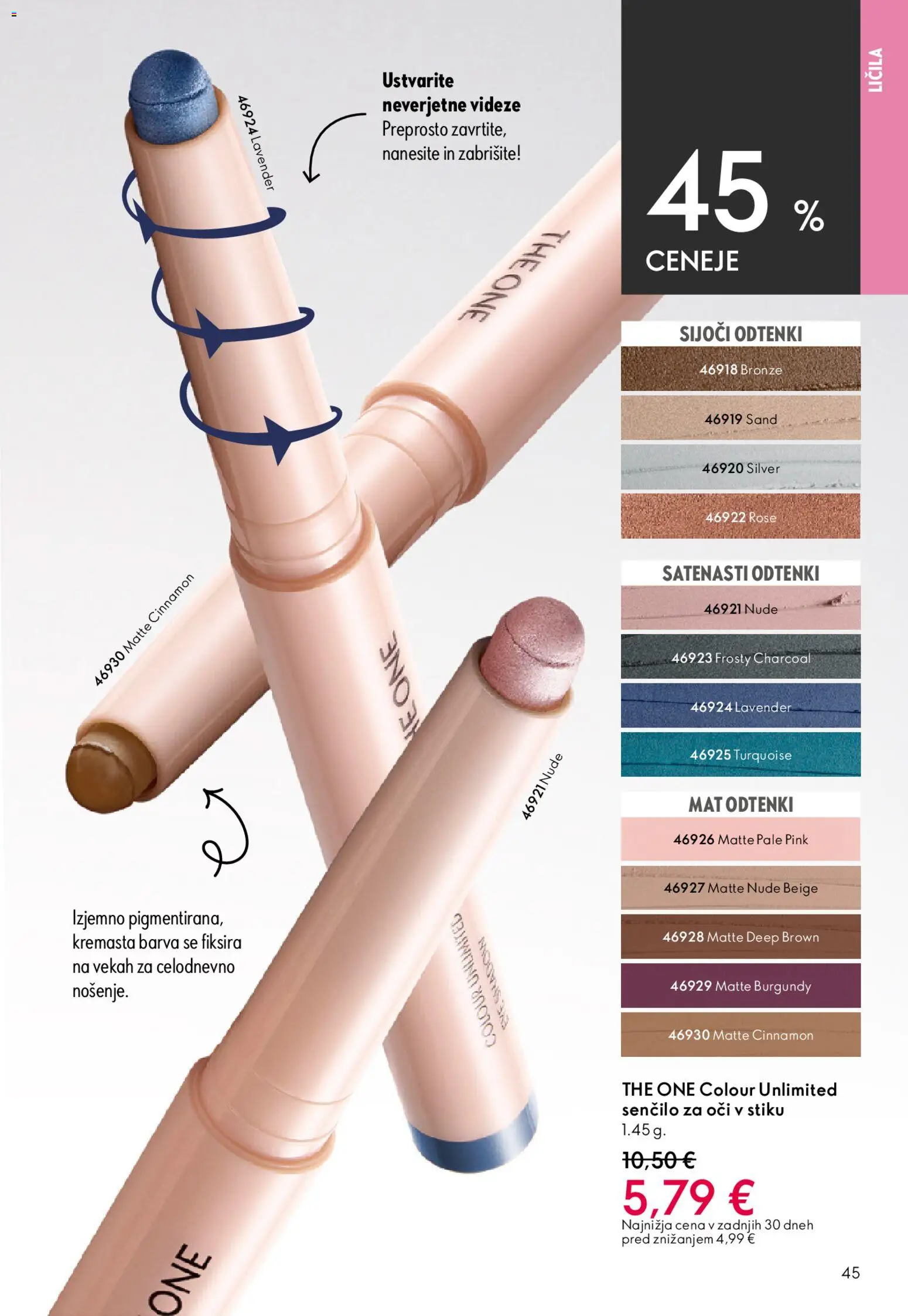 Novi Oriflame katalog ponudbe – veljaven od 22.04.2026 | Stran: 45 | Izdelki: Licila, Sencilo za oci, Senčilo, Barva