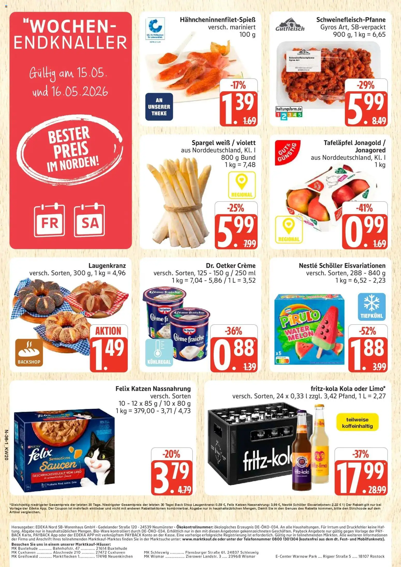 Marktkauf Prospekt Cuxhaven	 – gültig ab 10.05.2026 | Seite: 36 | Produkte: Spargel, Creme, Gyros, Ente