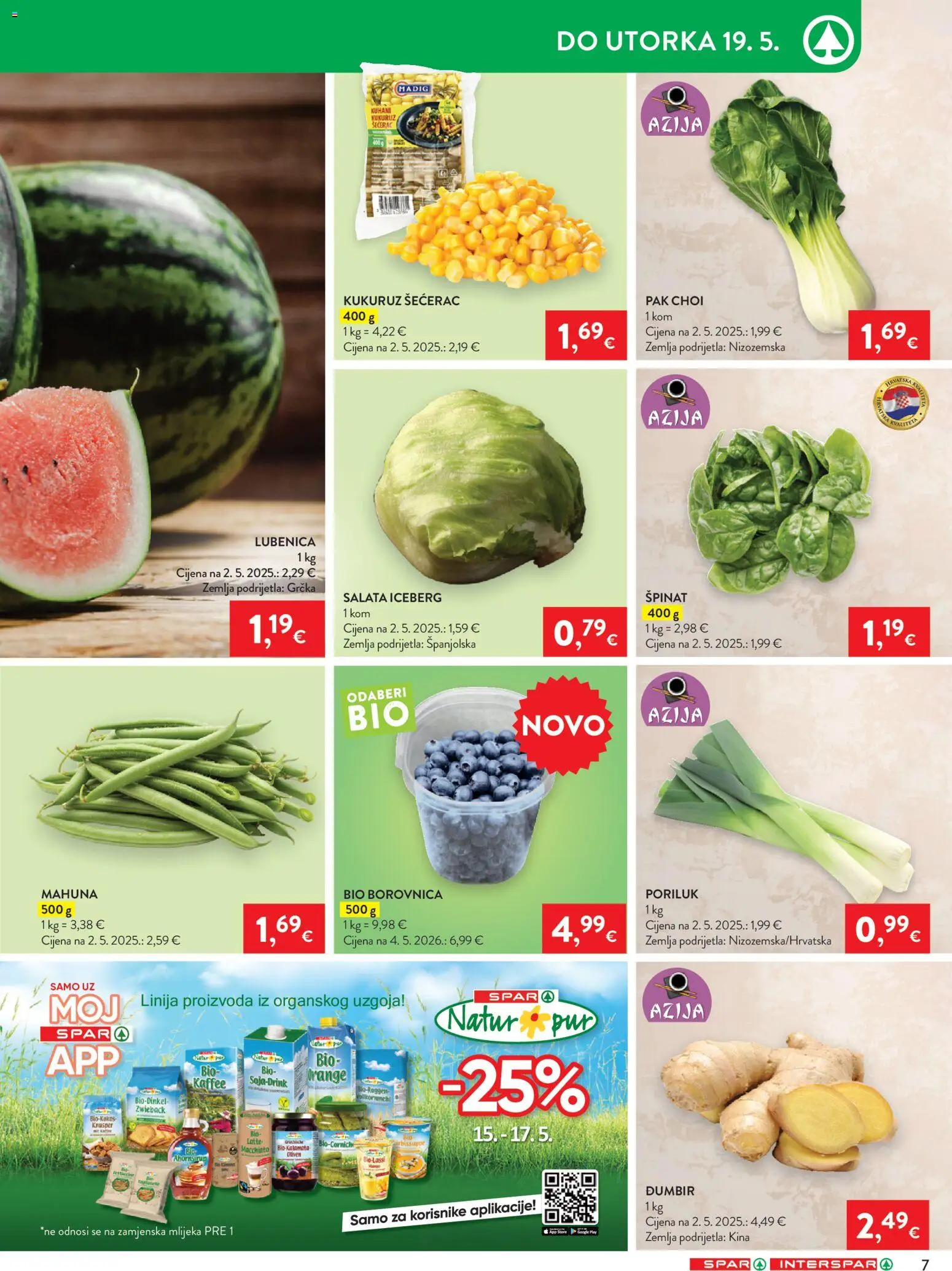 Spar katalog | vrijedi od 13.05.2026 | Stranica: 7 | Proizvodi: Špinat, Kukuruz, Salata, Borovnica