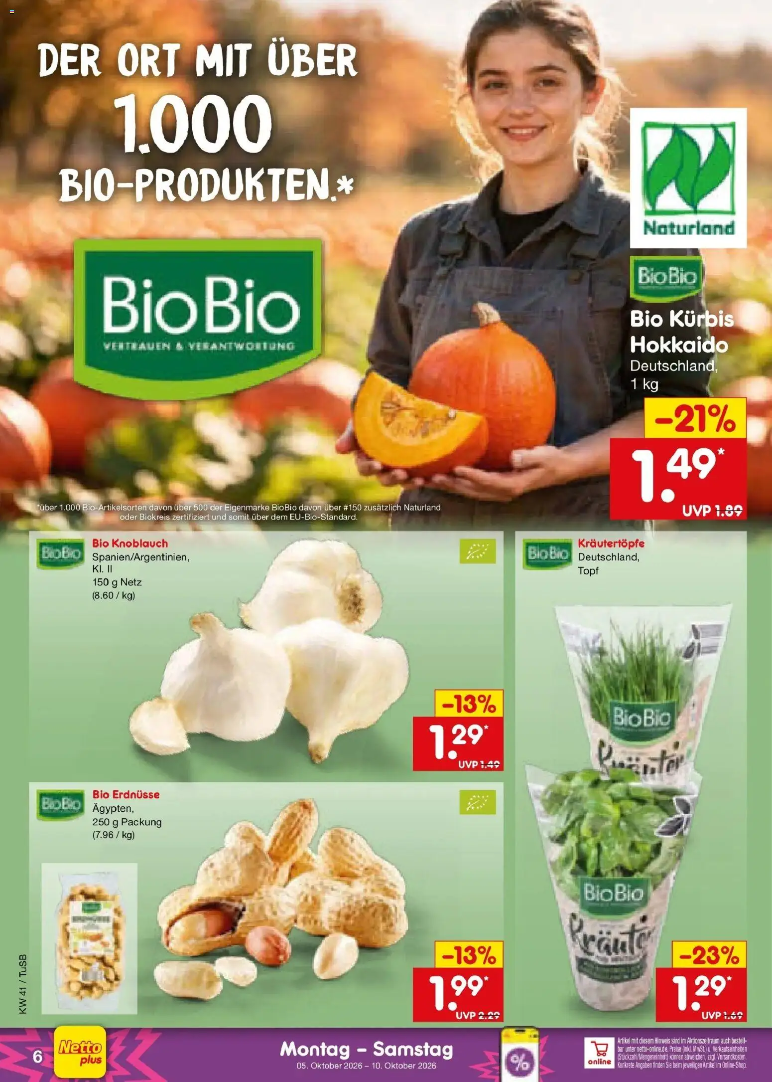 Netto Marken-Discount Prospekt Sindelfingen – gültig ab 05.10.2026 | Seite: 6 | Produkte: Erdnüsse, Knoblauch, Kürbis
