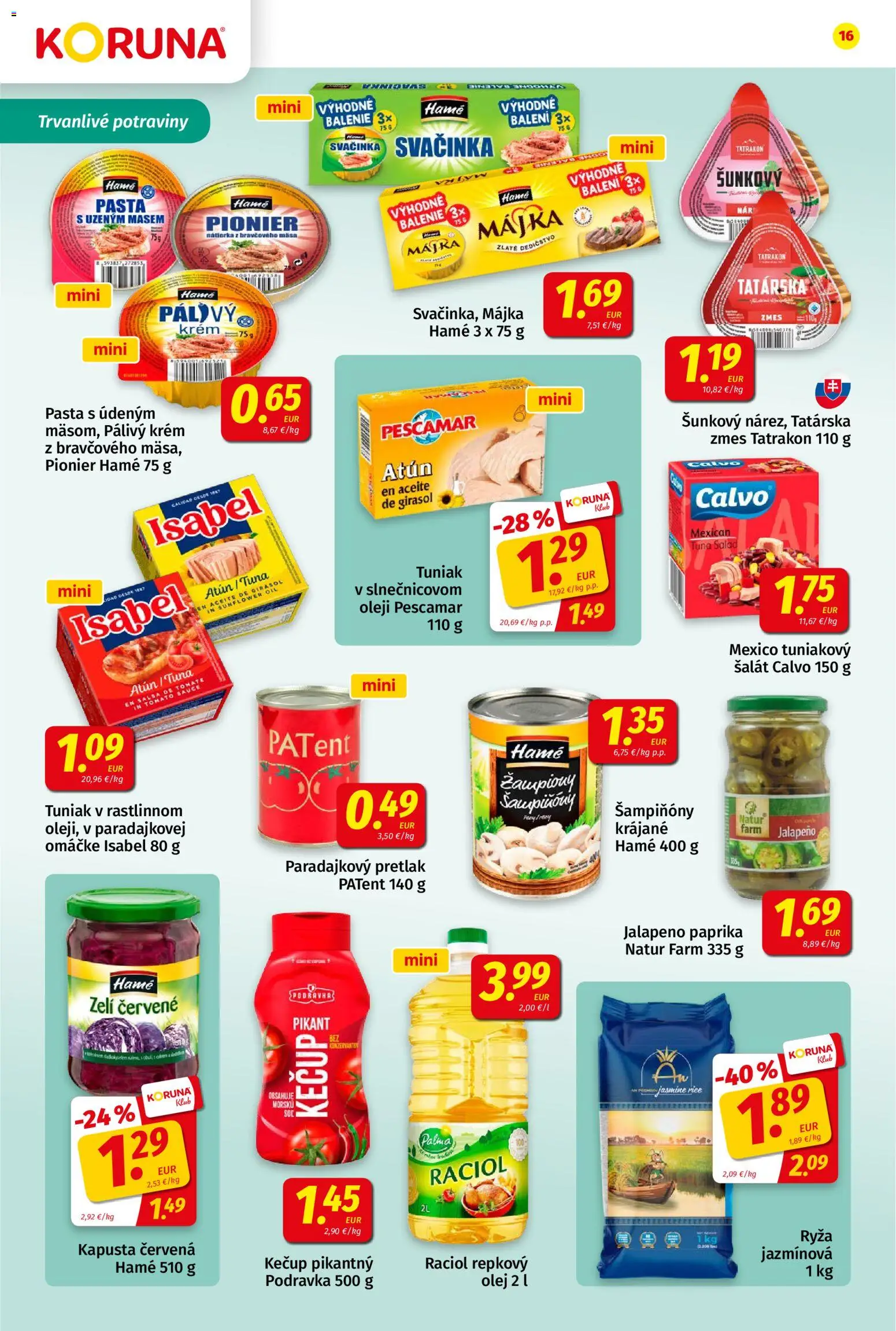 Nové Koruna akcie – leták je platný od 23.10.2026 | Strana: 16 | Produkty: Paprika, Tuniak, Ryža, Nátierka
