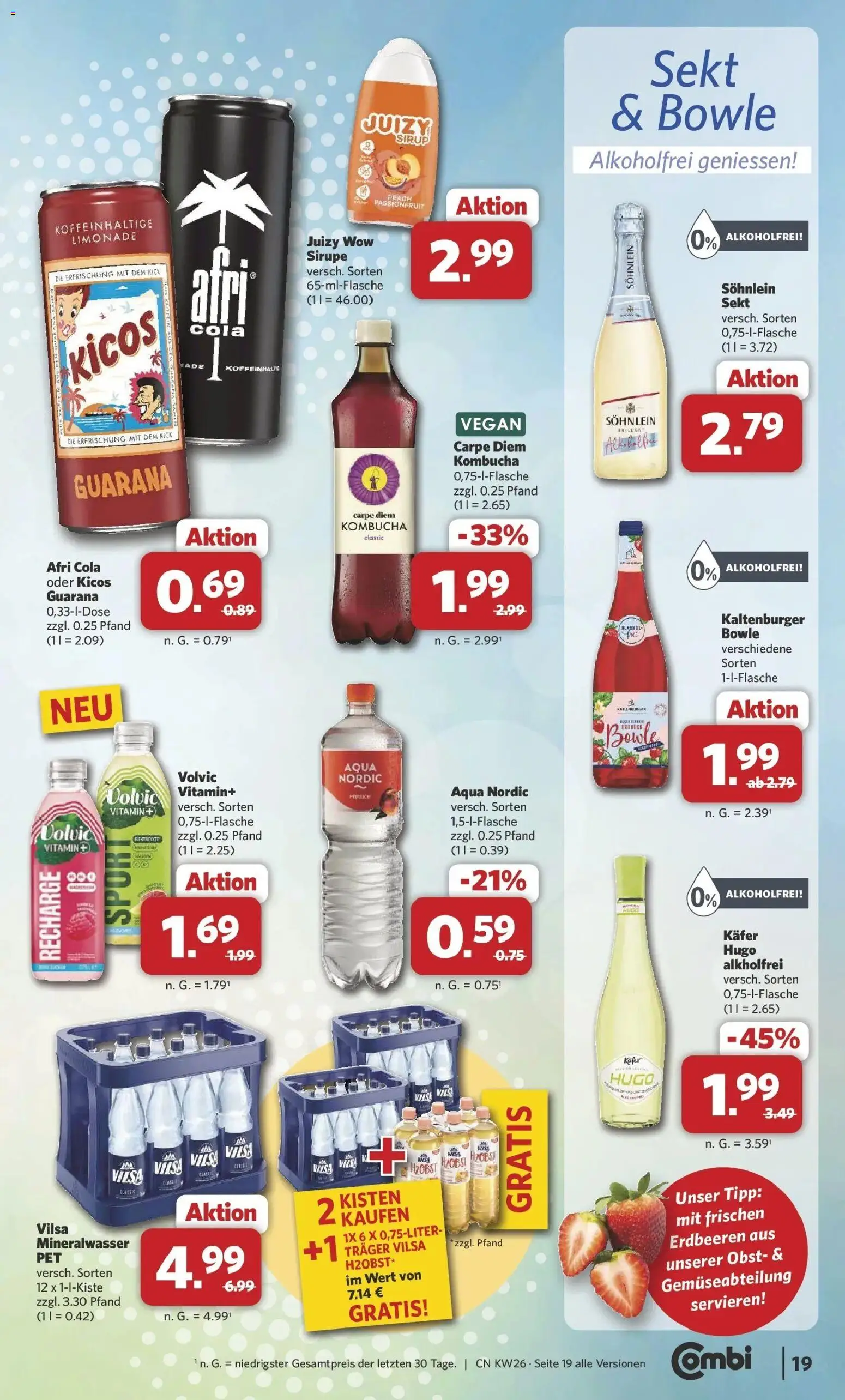 Combi Prospekt Steinhagen – gültig ab 22.06.2026 | Seite: 22 | Produkte: Obst, Erdbeeren, Volvic, Hugo