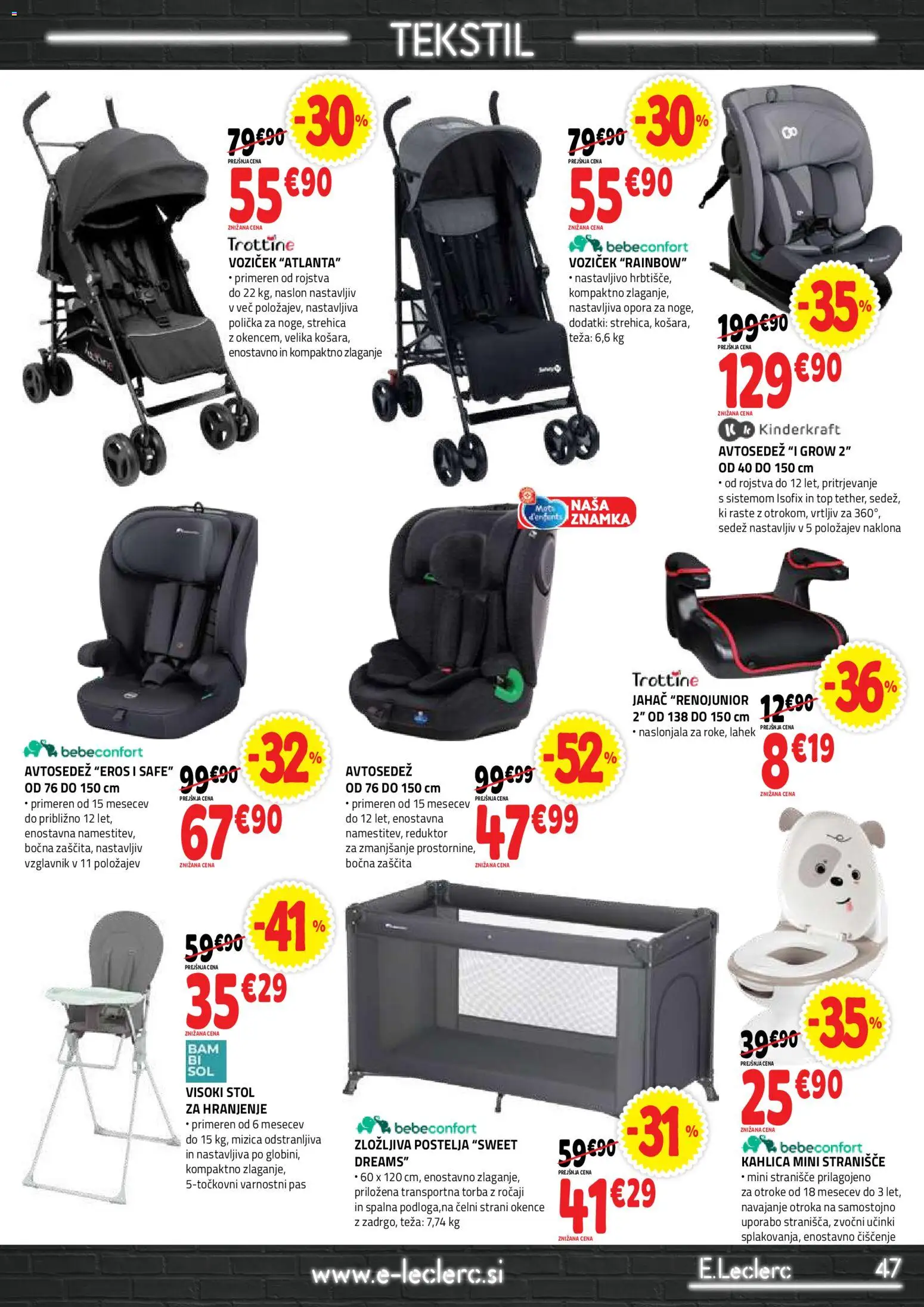 Novi E.leclerc katalog ponudbe – veljaven od 07.10.2026 | Stran: 47 | Izdelki: Mizica, Teza, Vzglavnik, Pas