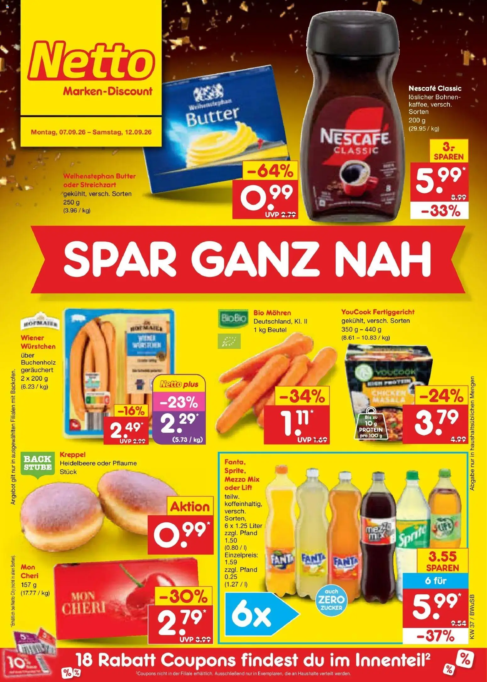 Netto Marken-Discount Prospekt Bielefeld – gültig ab 07.09.2026 | Seite: 3 | Produkte: Nescafe, Mezzo mix, Weihenstephan butter, Zucker