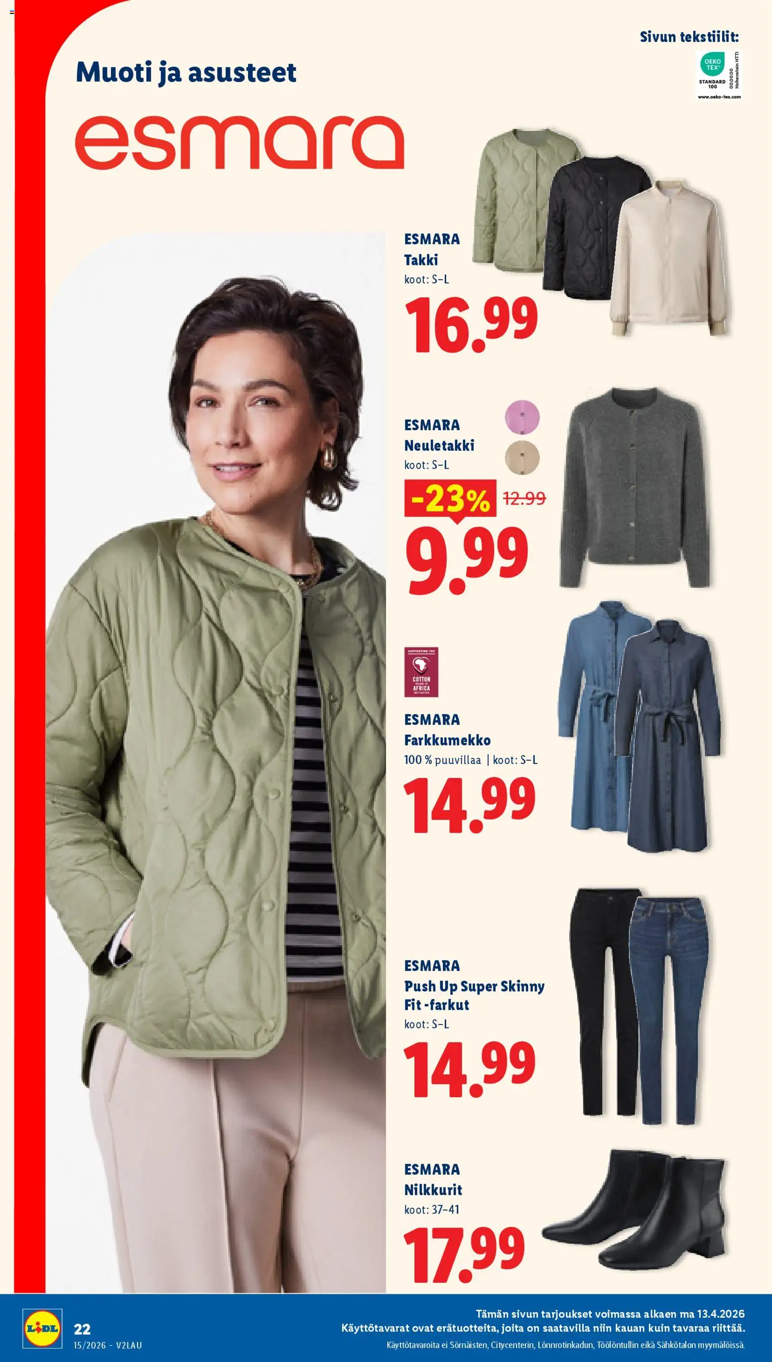 Lidl tarjoukset – voimassa 09/04/2026 alkaen | Sivu: 30 | Tuotteet: Neuletakki, Nilkkurit, Takki, Farkut