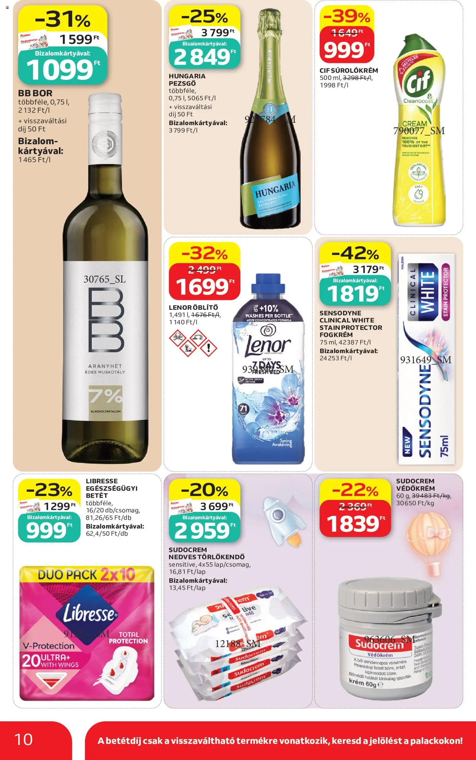 Auchan akciós ujság - amely érvényes a következő dátumtól: 04.06.2026 | Oldal: 10 | Termékek: Törlőkendő, Pezsgő, Bor, Fogkrém