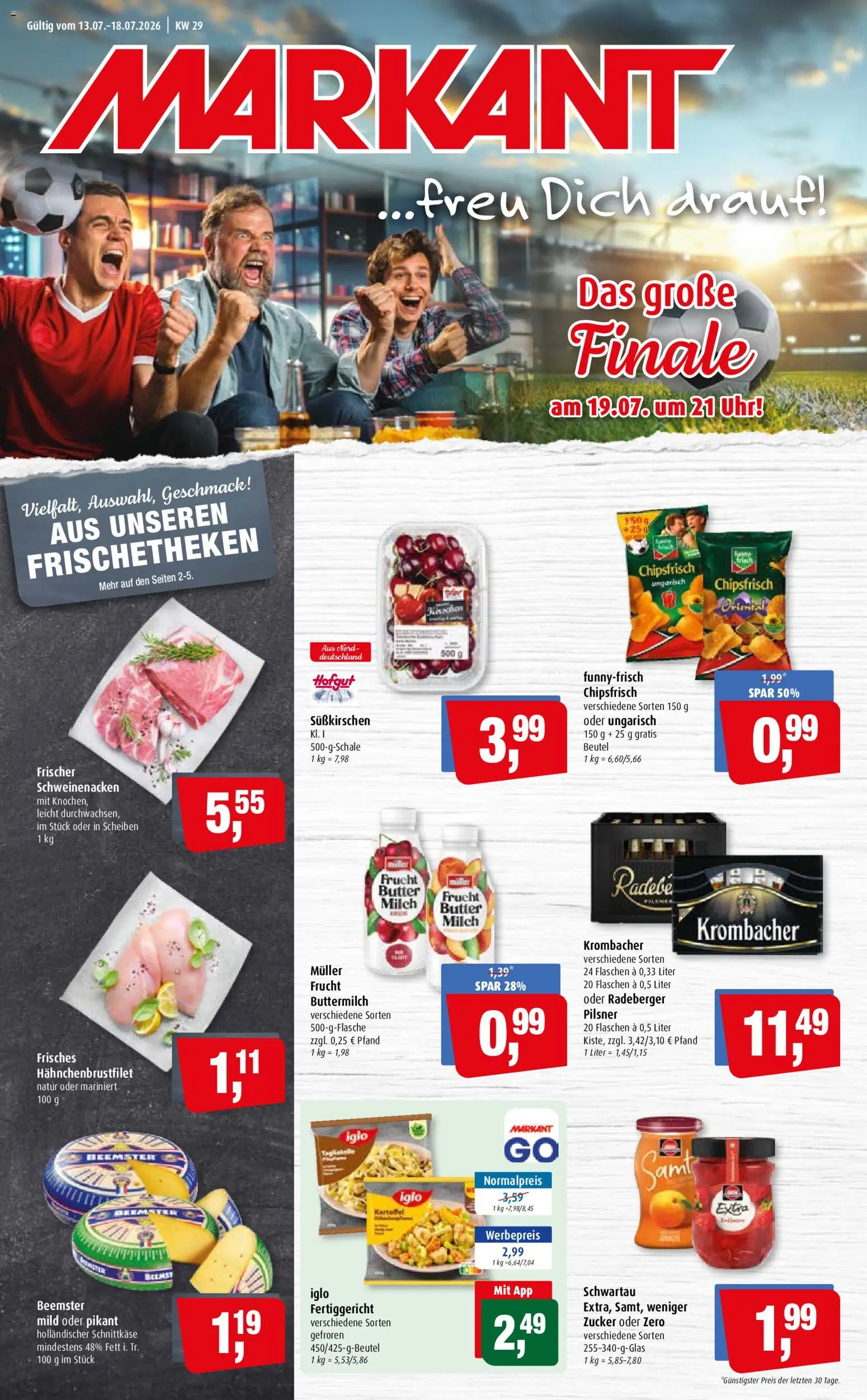 Markant Prospekt – gültig ab 13.07.2026 | Seite: 1 | Produkte: Buttermilch, Butter, Schweinenacken, Krombacher