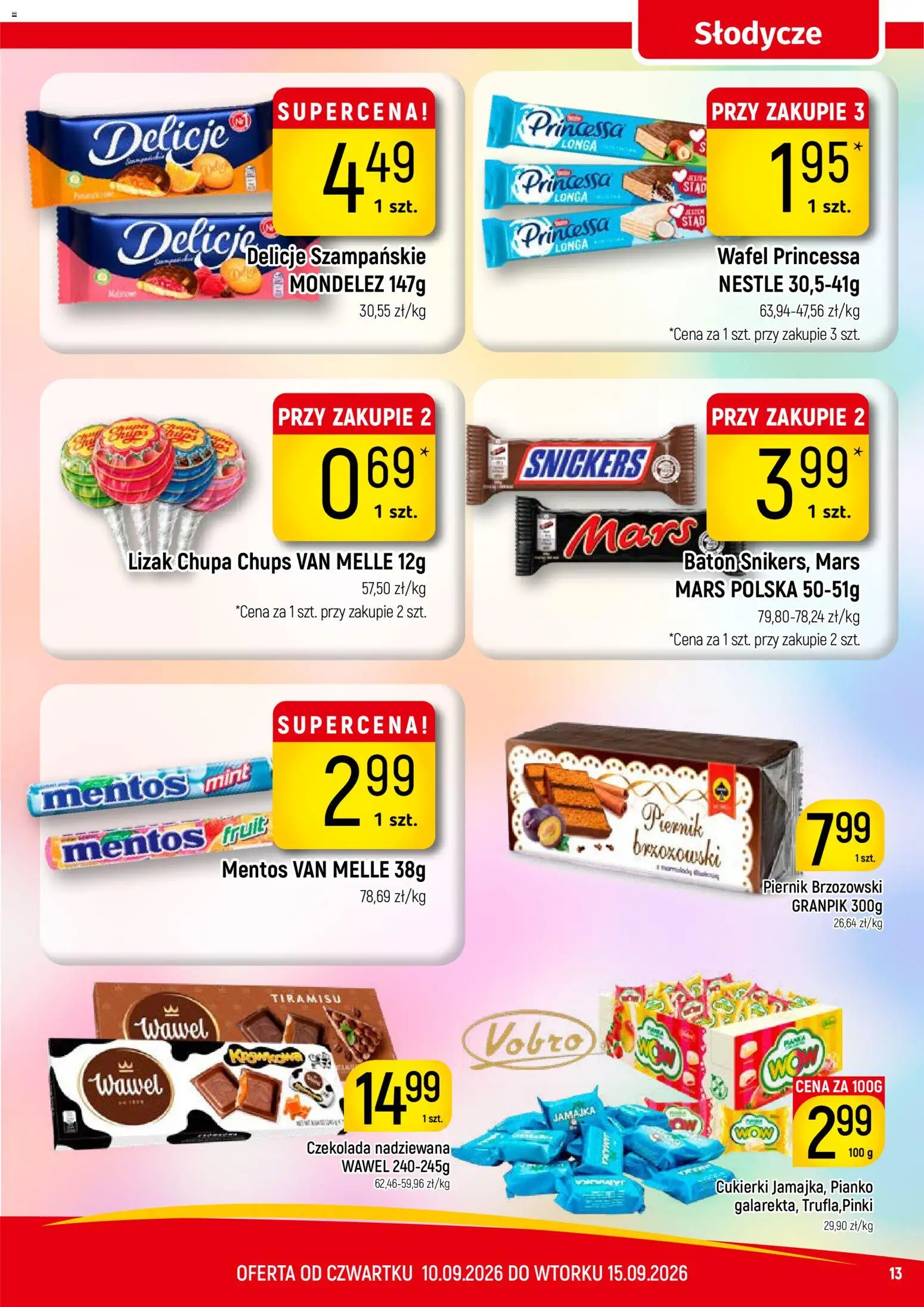 Piotruś Pan gazetka od 10.09.2026 | Strona: 13 | Produkty: Słodycze, Piernik, Tiramisu, Snickers