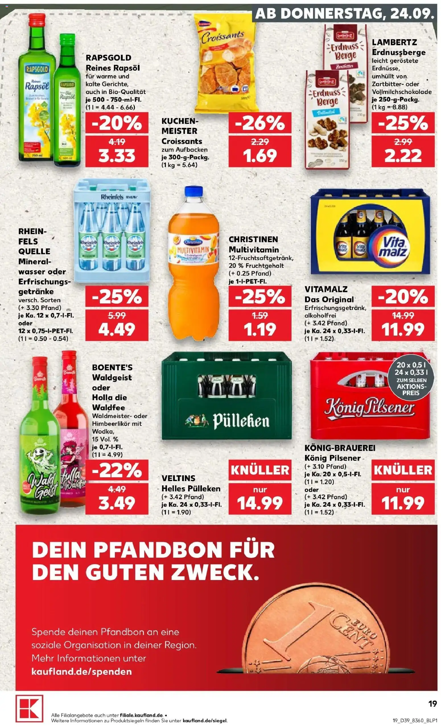 Prospekt Kaufland ab 24.09.2026 » Angebote Online zum Blättern | Seite: 19 | Produkte: Helles pulleken, Konig pilsener, Rapsöl, Kuchen