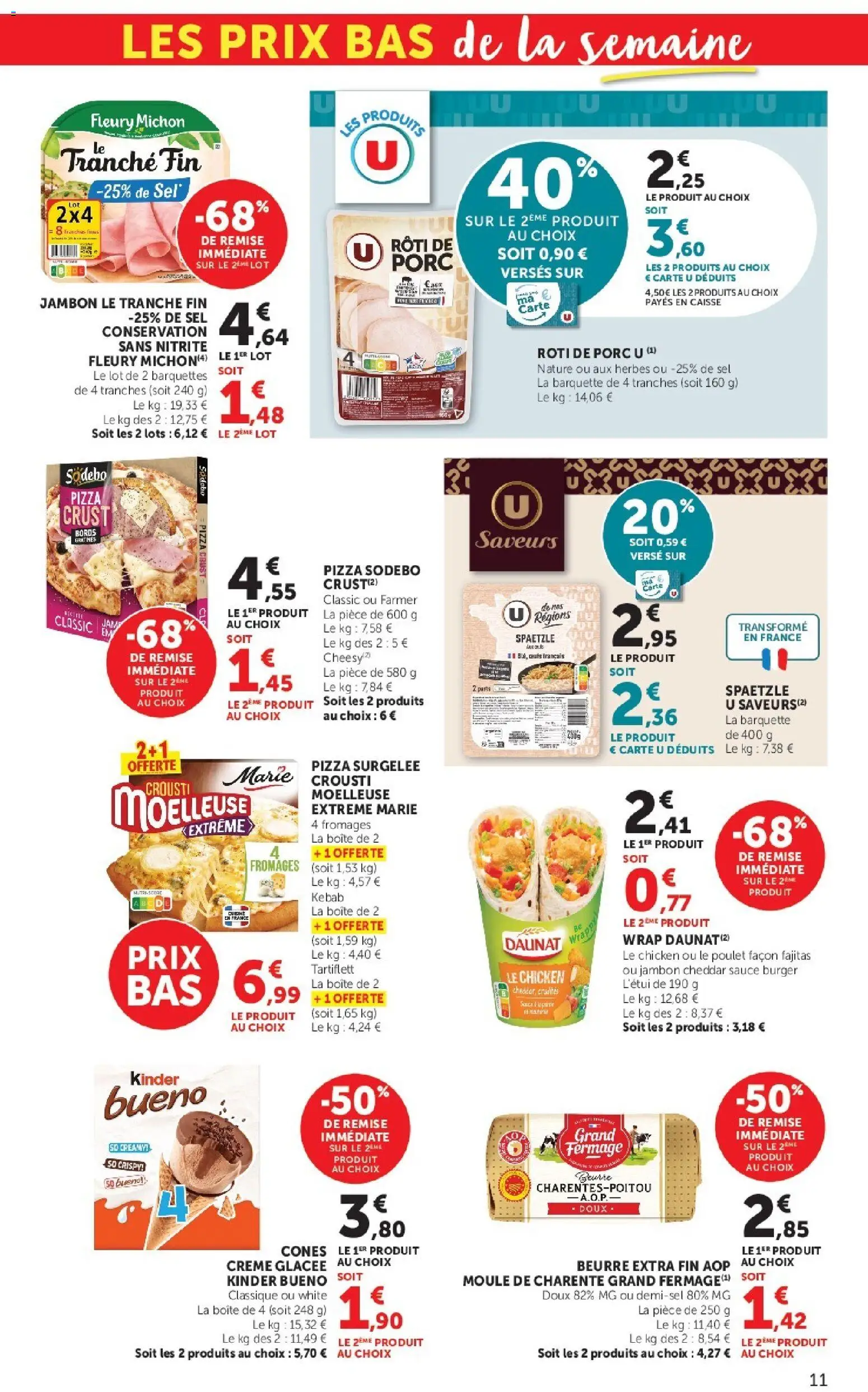 {H1} | Page: 11 | Produits: Pizza surgelée, Sel, Porc, Cheddar