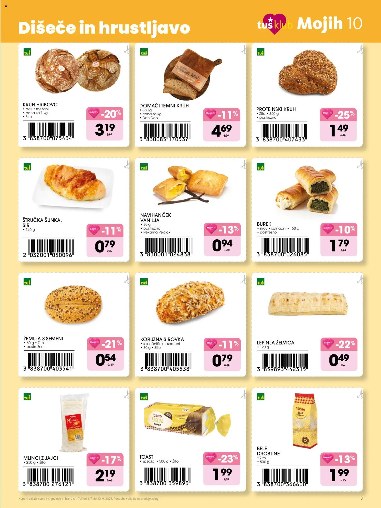 Novi Tuš katalog ponudbe – veljaven od 03.07.2026 | Stran: 3 | Izdelki: Žemlja, Štručka, Lepinja, Kruh