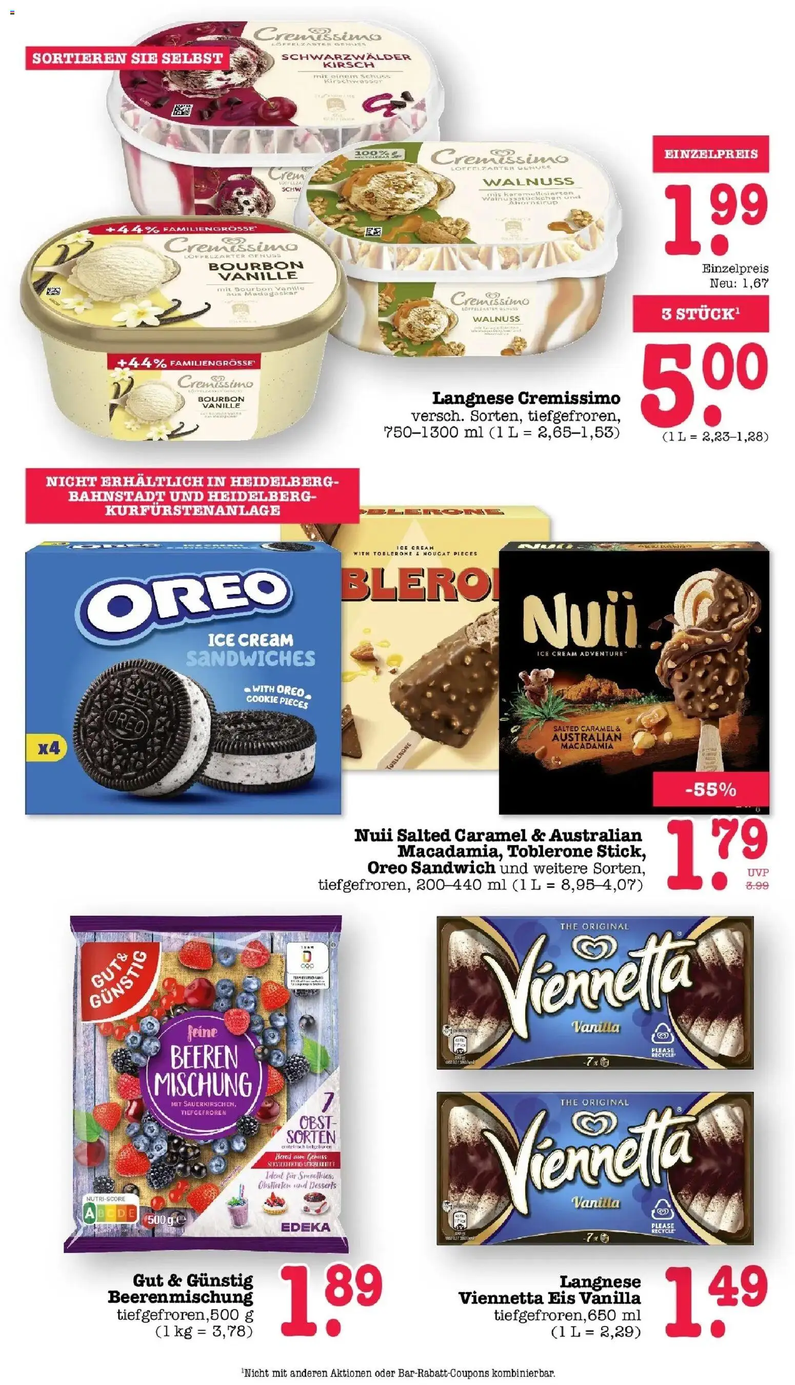 Edeka Prospekt Heidelberg – gültig ab 27.07.2026 | Seite: 28 | Produkte: Langnese cremissimo, Cremissimo, Obst, Eis
