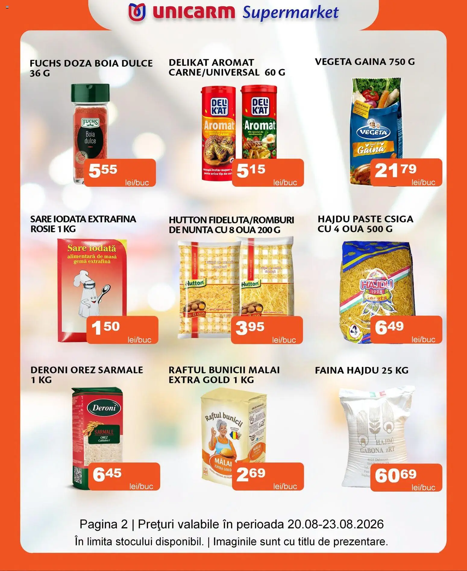 Noul catalog Unicarm – valabil de la 20.08.2026 | Pagină: 2 | Produse: Masă, Făină, Mălai, Sare