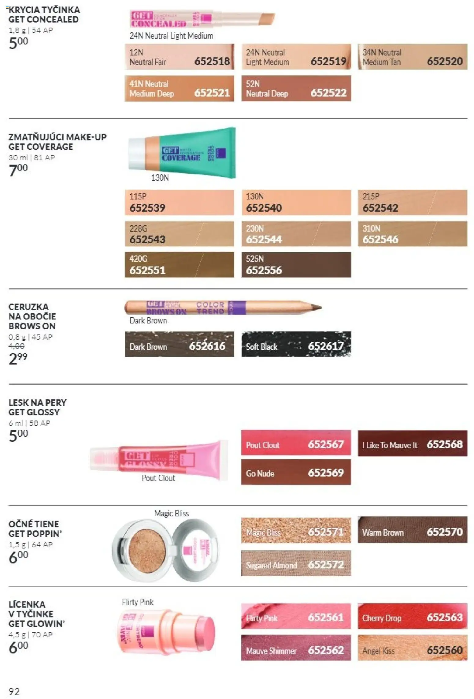Nové Avon akcie – leták je platný od 01.11.2026 | Strana: 92 | Produkty: Lícenka, Očné tiene, Lesk na pery, Ceruzka