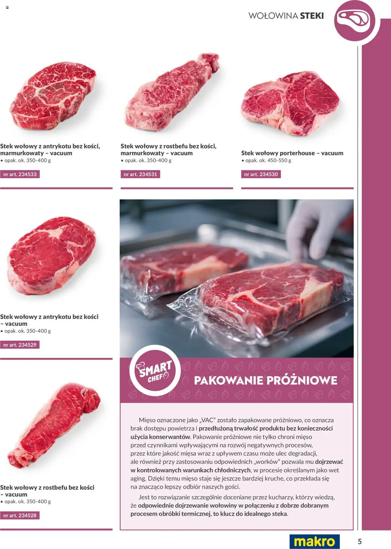 Makro Gazetka - Katalog mięsa surowe kalibrowane od 23.07.2025 | Strona: 5 | Produkty: Stek wołowy z rostbefu, Mięso, Steki, Wołowina
