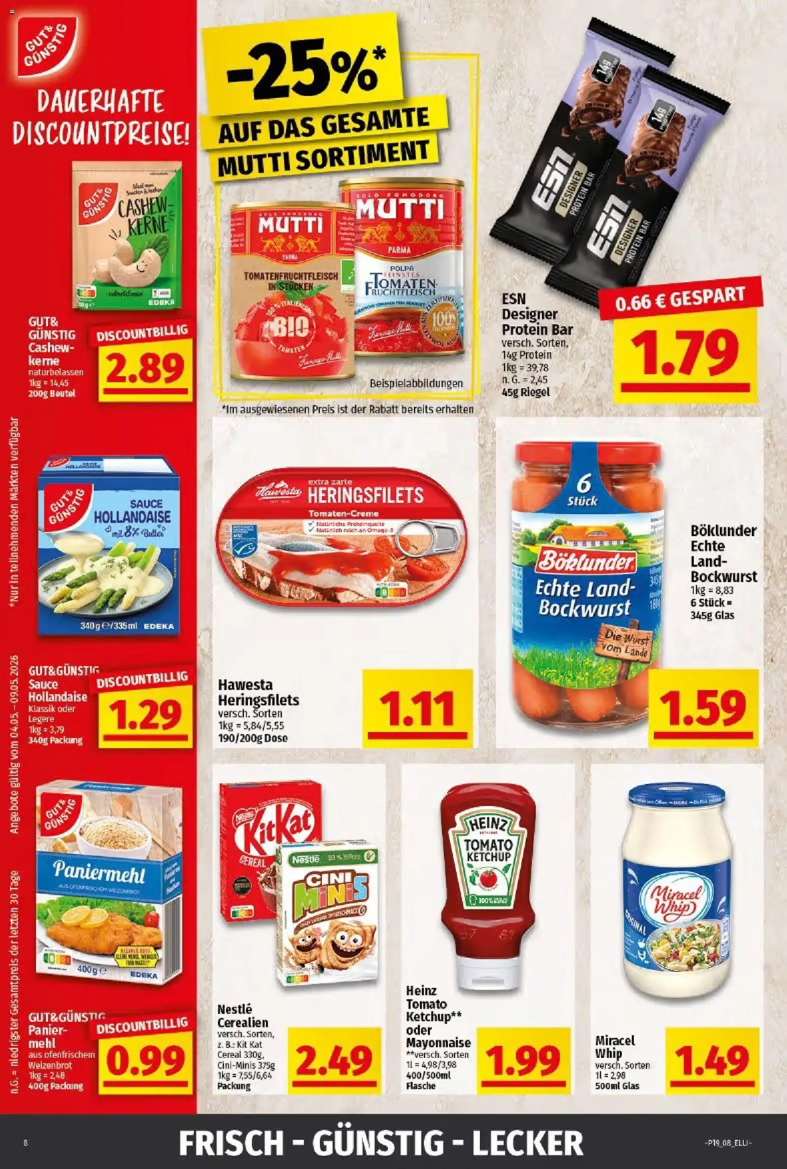 Elli Markt Prospekt Gütersloh – gültig ab 04.05.2026 | Seite: 8 | Produkte: Bockwurst, Tomaten, Mayonnaise, Wurst
