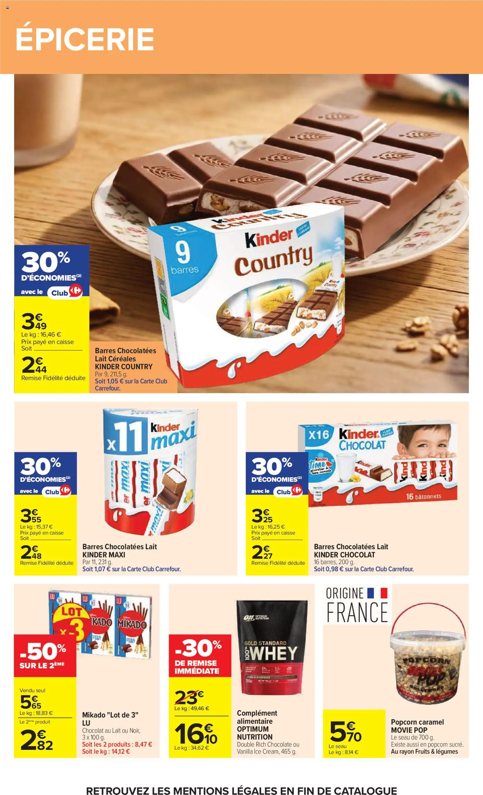 {H1} | Page: 58 | Produits: Popcorn, Kinder maxi, Lait, Céréales