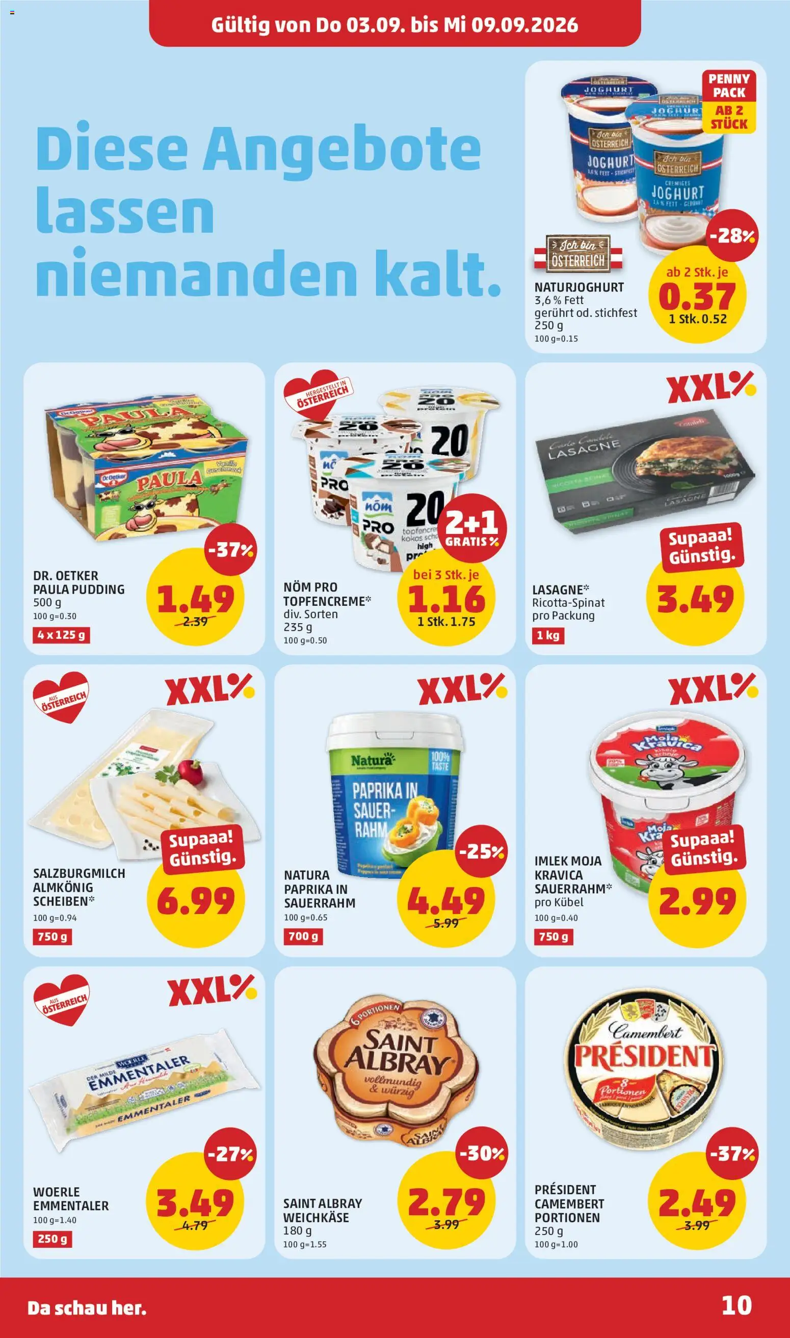 Penny Markt Flugblatt gültig ab 03.09.2026 | Seite: 10 | Produkte: Weichkäse, Joghurt, Sauerrahm
