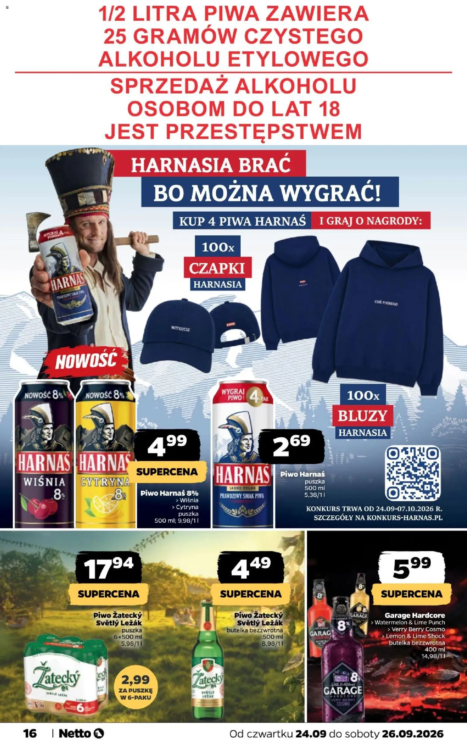 Netto gazetka od czwartku od 24.09.2026 | Strona: 16 | Produkty: Leżak, Piwo Harnaś, Harnaś, Piwo