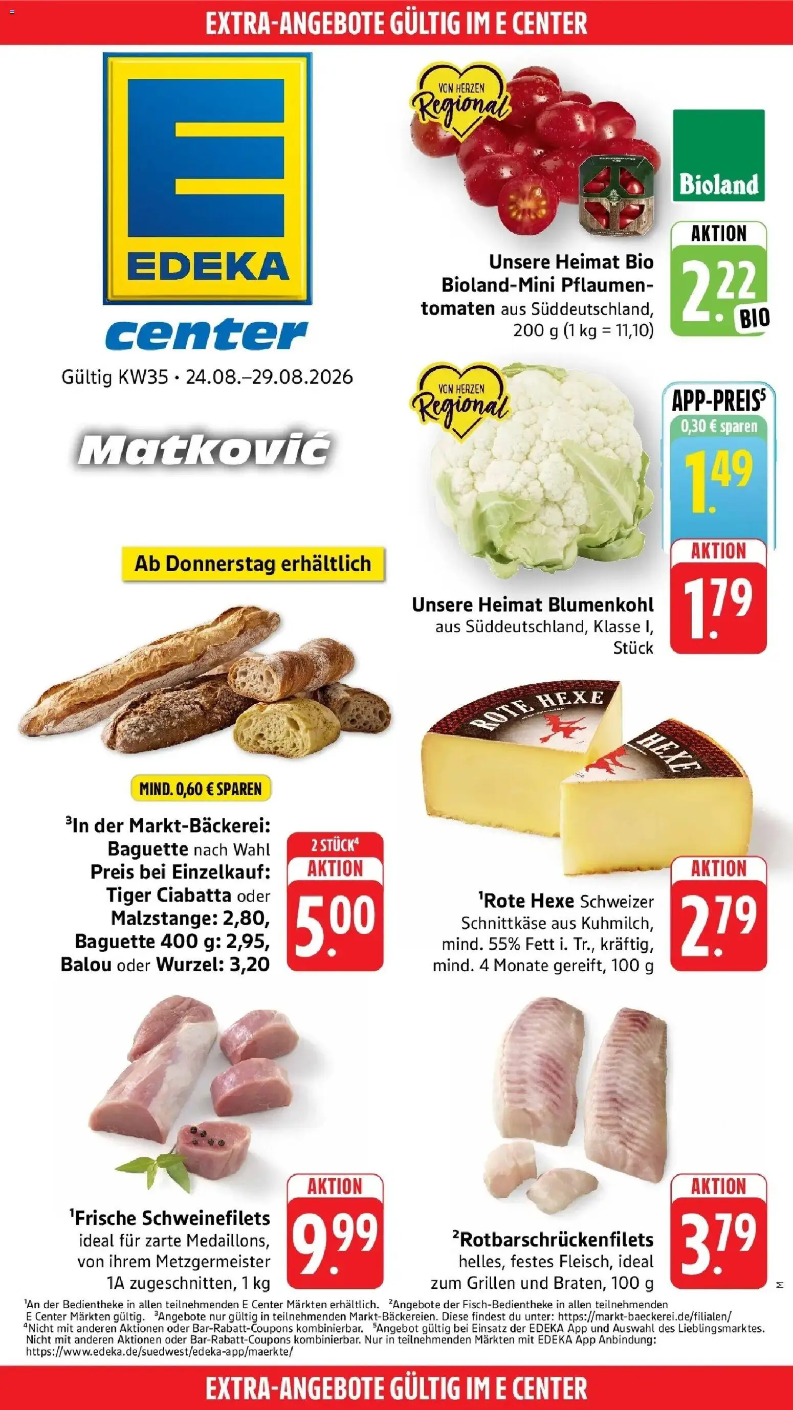 E center Prospekt Ditzingen (ab 24.08.2026) zum Blättern | Seite: 41 | Produkte: Pflaumen, Baguette, Tomaten, Blumenkohl