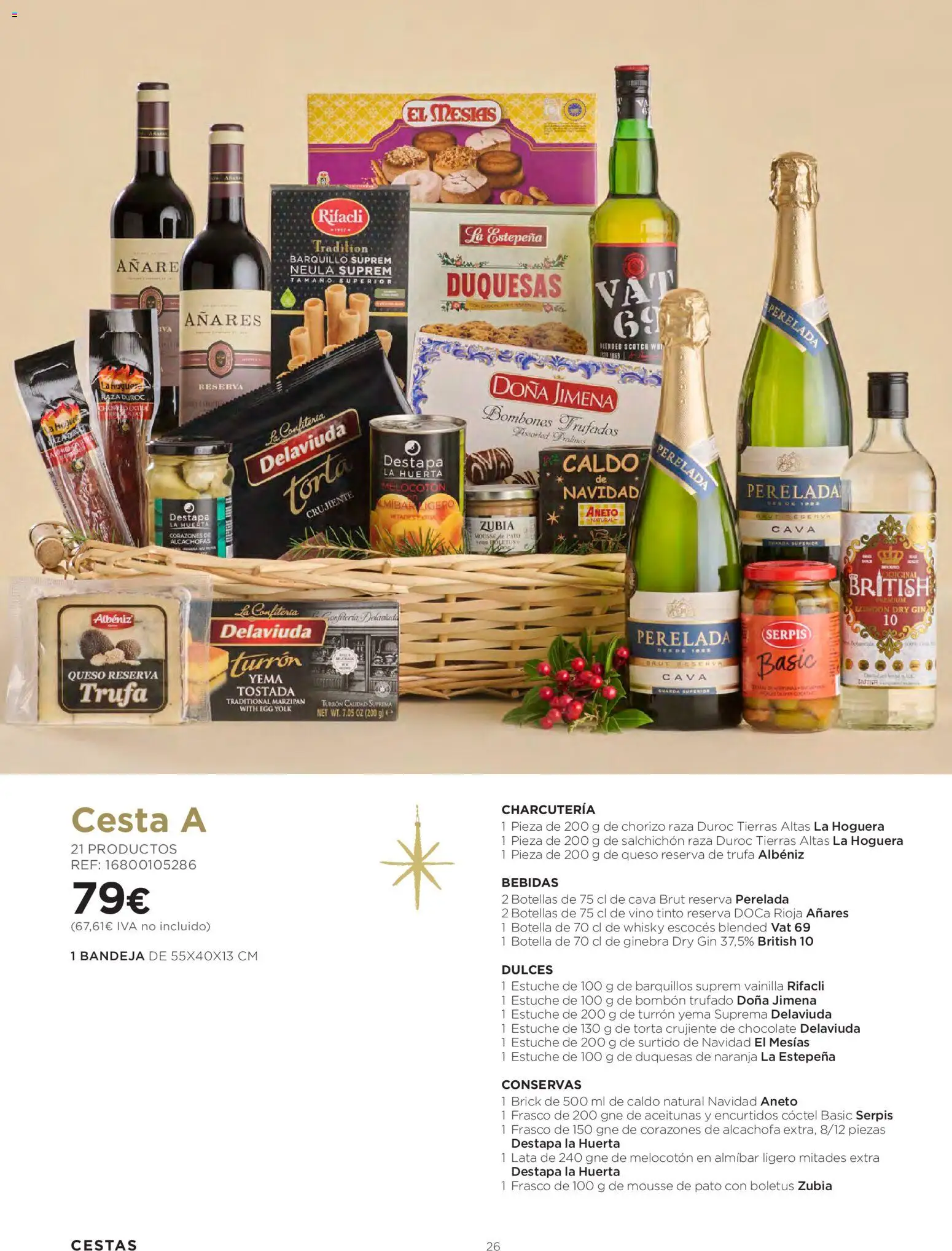 El Corte Inglés Cestas Navidad 2026 │ válido desde el 08/10/2026 | Página: 26 | Productos: Mousse, Vino tinto, Barquillos, Bebidas