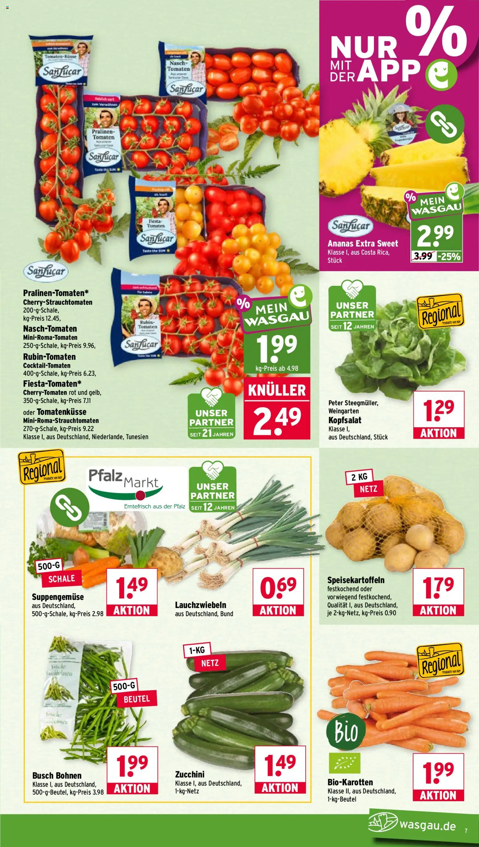 Wasgau Prospekt – gültig ab 24.08.2026 | Seite: 7 | Produkte: Ananas, Tomaten, Zucchini