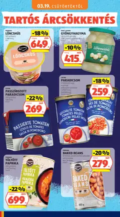 PASSZÍROZOTT PARADICSOM, 500 g/doboz - amely érvényes a következő dátumtól: 03.05.2026 | Oldal: 64 | Termékek: Löncshús, Paradicsom, Gyöngyhagyma