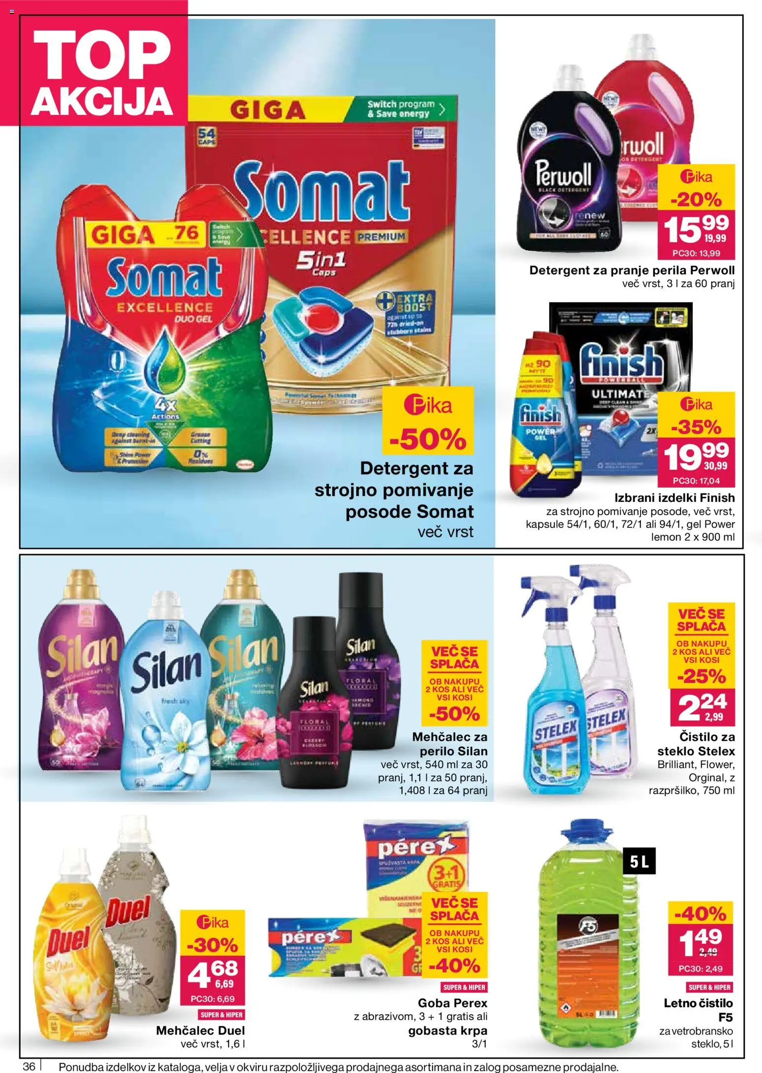 Novi Mercator katalog ponudbe – veljaven od 07.05.2026 | Stran: 36 | Izdelki: Mehčalec, Čistilo za steklo, Goba, Detergent