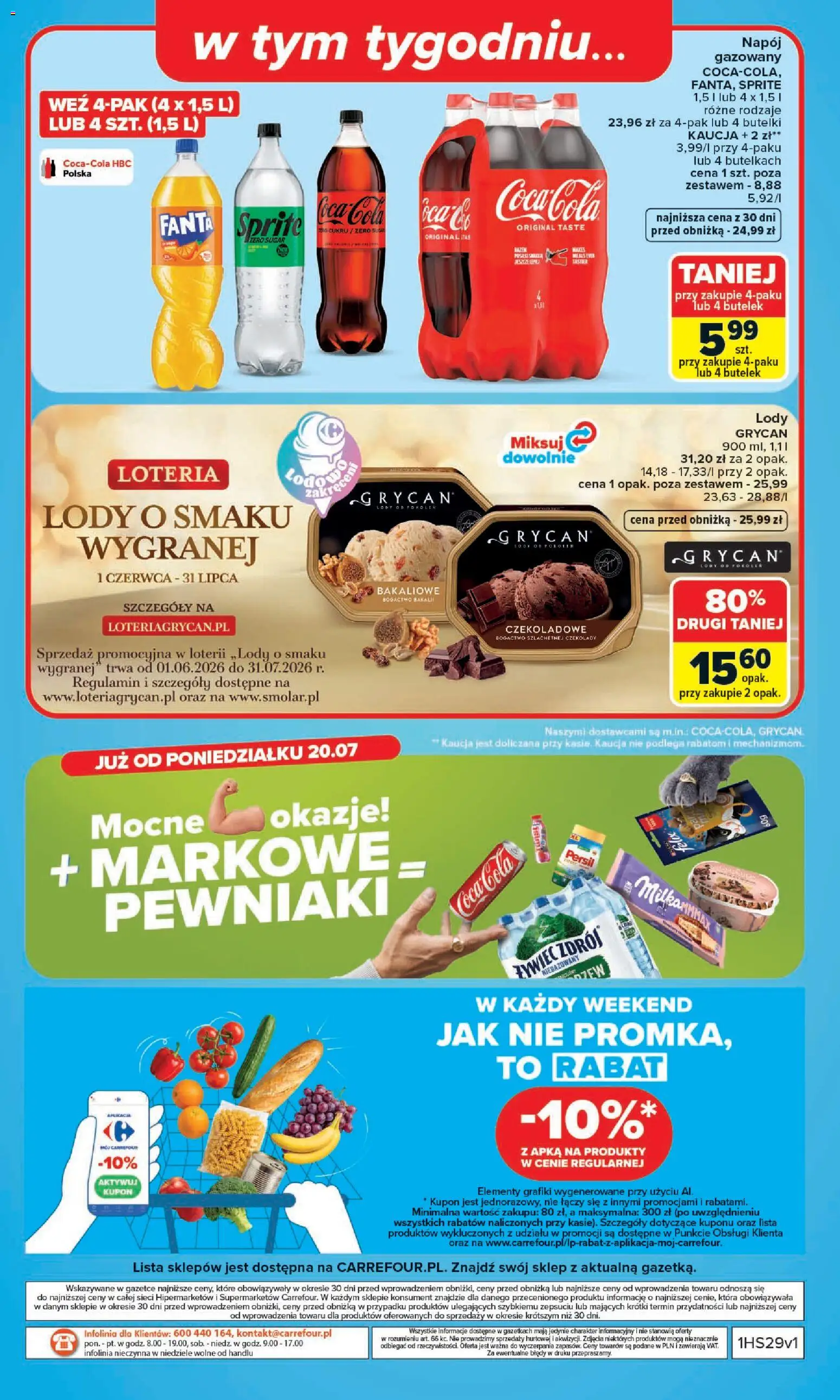 Carrefour gazetka od 13.07.2026 | Strona: 50 | Produkty: Czekolady, Sprite, Coca cola, Lody