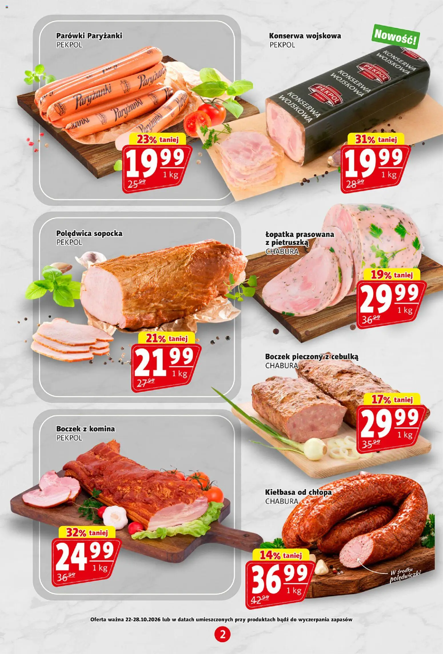 Prim Market gazetka od 22.10.2026 | Strona: 2 | Produkty: Kiełbasa, Polędwica sopocka, Parówki, Boczek