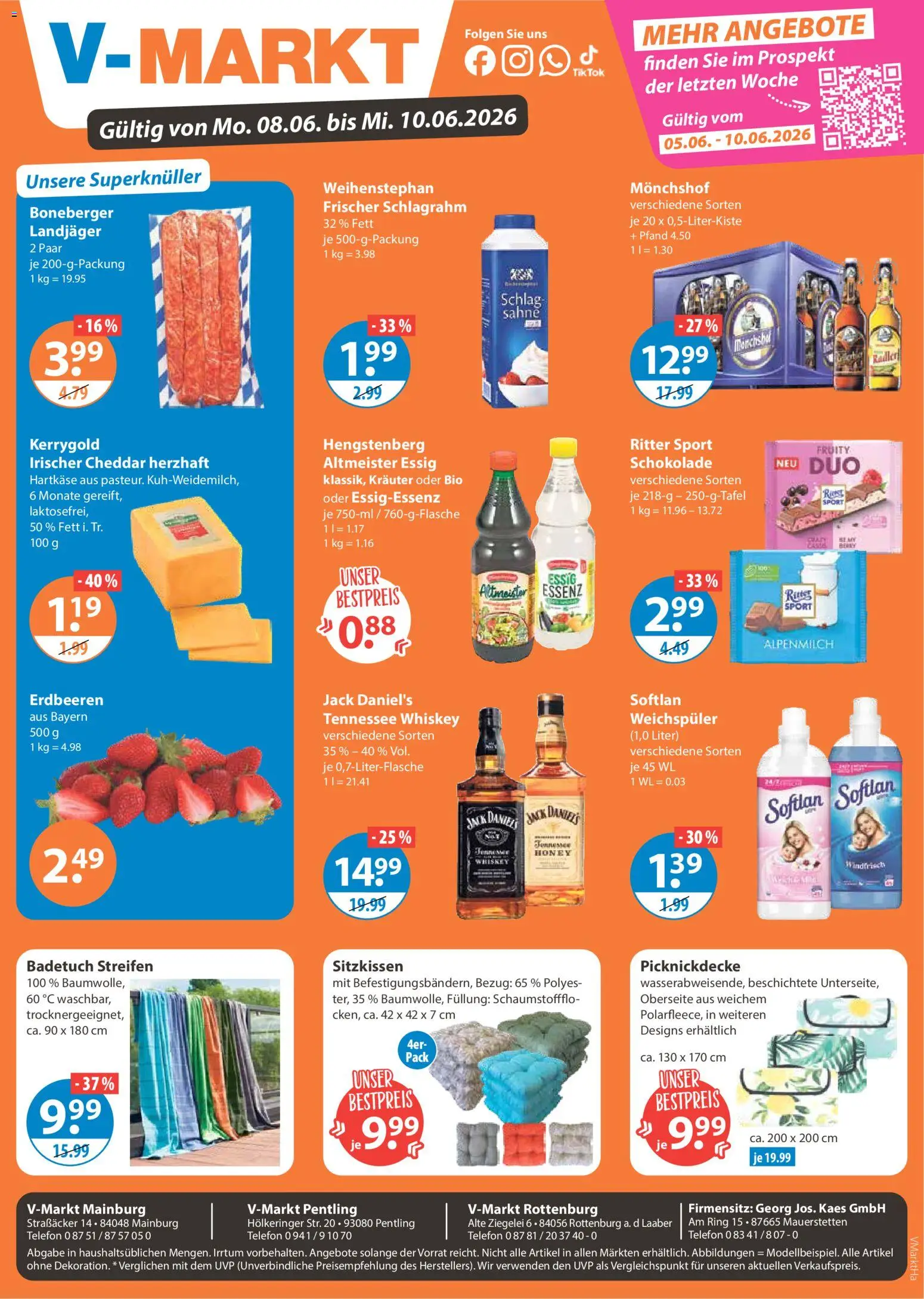 V-Markt Hallertau / Oberpfalz ab Montag – gültig ab 08.06.2026 | Seite: 1 | Produkte: Schokolade, Ritter sport, Weichspüler, Telefon