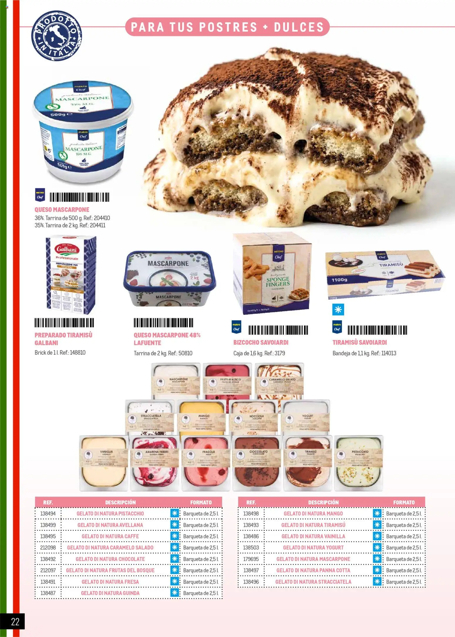 Makro Restaurantes italianos Norte │ válido desde el 27.03.2026 | Página: 22 | Productos: Queso, Chocolate, Ρούτερ, Bandeja
