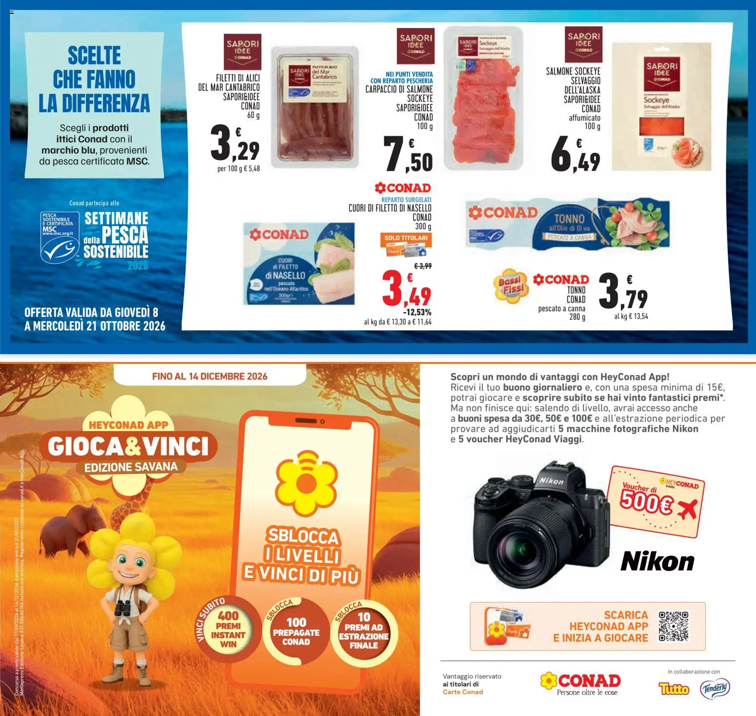 Volantino Conad del 08/10/2026 | Pagina: 23 | Prodotti: Salmone, Olive, Pesca, Tonno