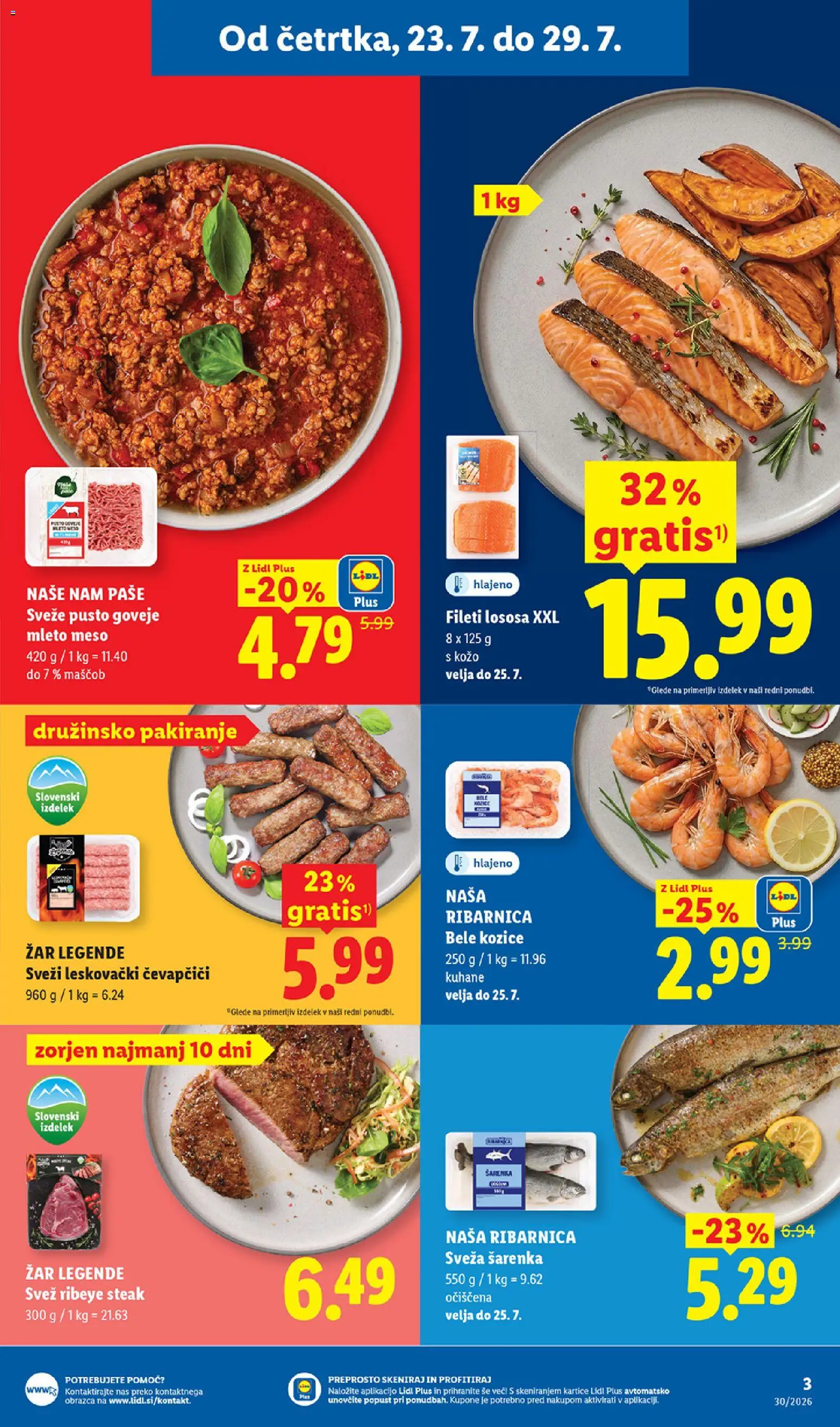 Novi Lidl katalog ponudbe – veljaven od 23.07.2026 | Stran: 3 | Izdelki: Čevapčiči, Zar, Mleto meso, Kozice