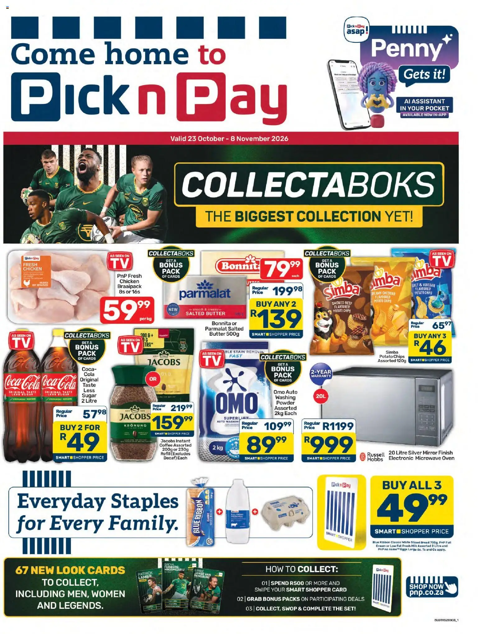 New Pick n Pay catalogue – valid from 23/10/2026 | Page: 1 | Products: Bread, Salt, Sugar, Instant coffee