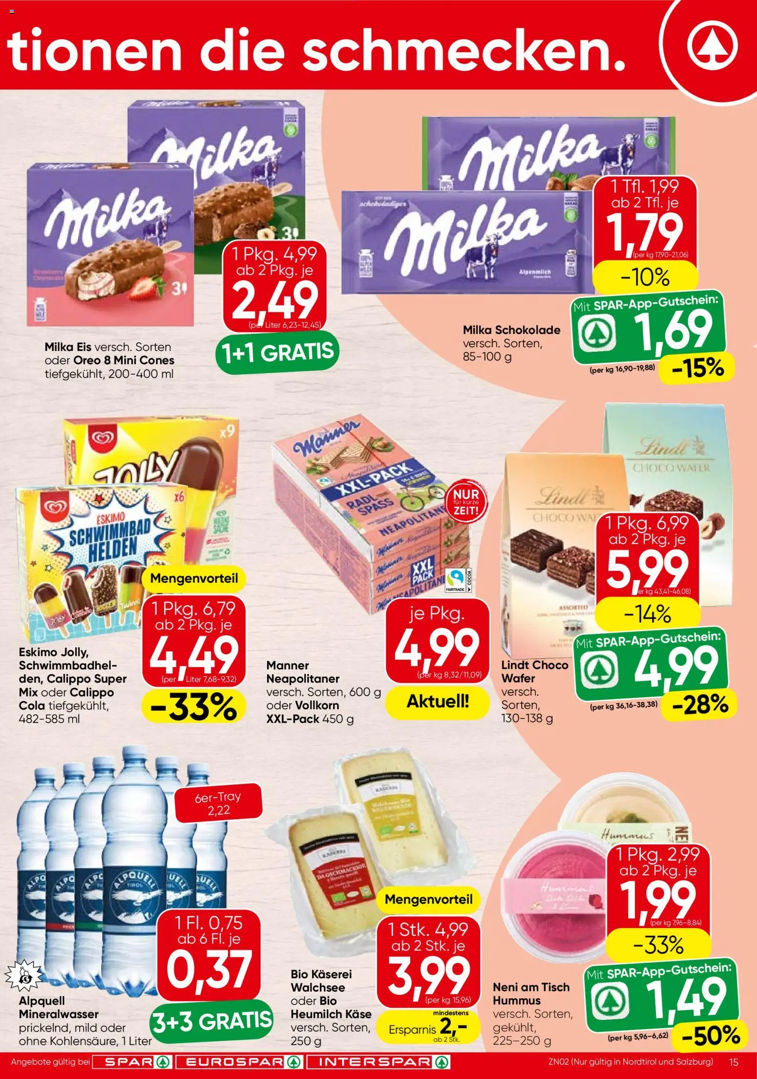 Spar Flugblatt - Tirol gültig ab 07.05.2026 | Seite: 15 | Produkte: Eis, Tisch, Käse, Schokolade
