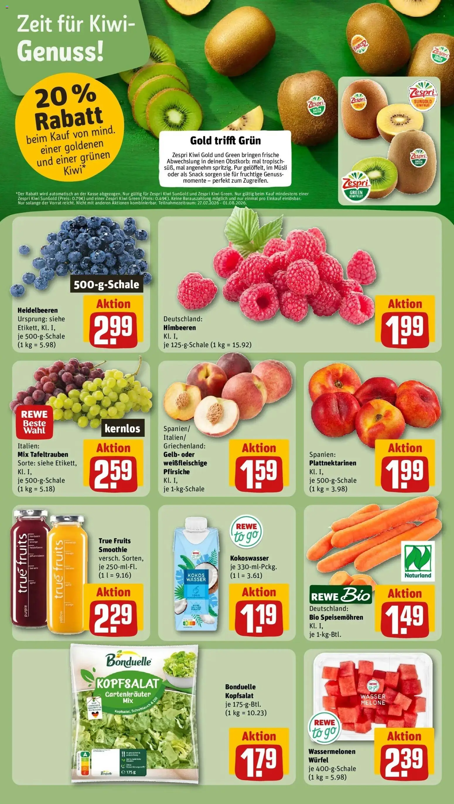 Rewe Prospekt Lübeck – gültig ab 27.07.2026 | Seite: 4 | Produkte: Äpfel, Wasser, Himbeere, Kiwi