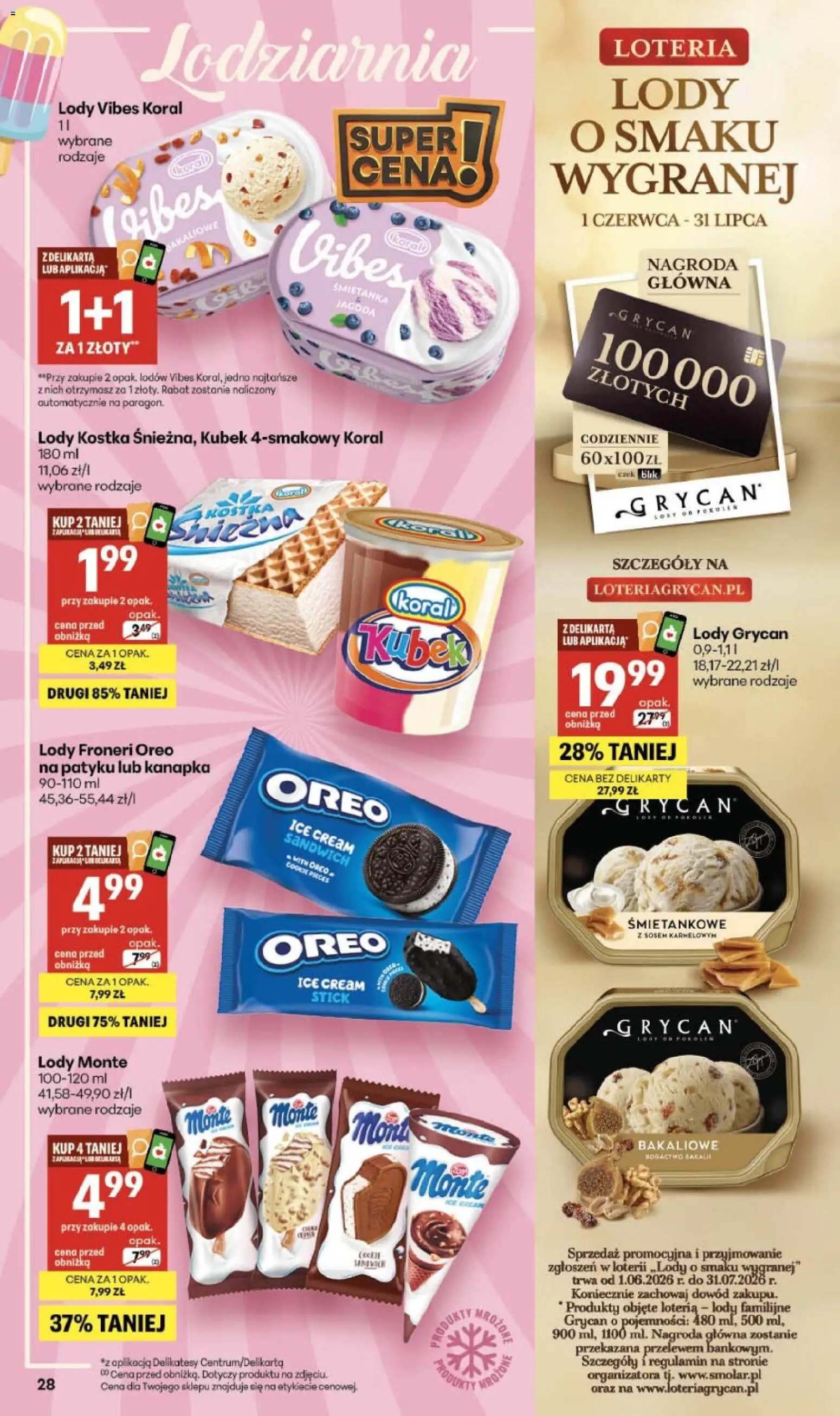 Delikatesy Centrum gazetka od 18.06.2026 | Strona: 28 | Produkty: Lody Grycan, Sandwich, Delikatesy, Lody