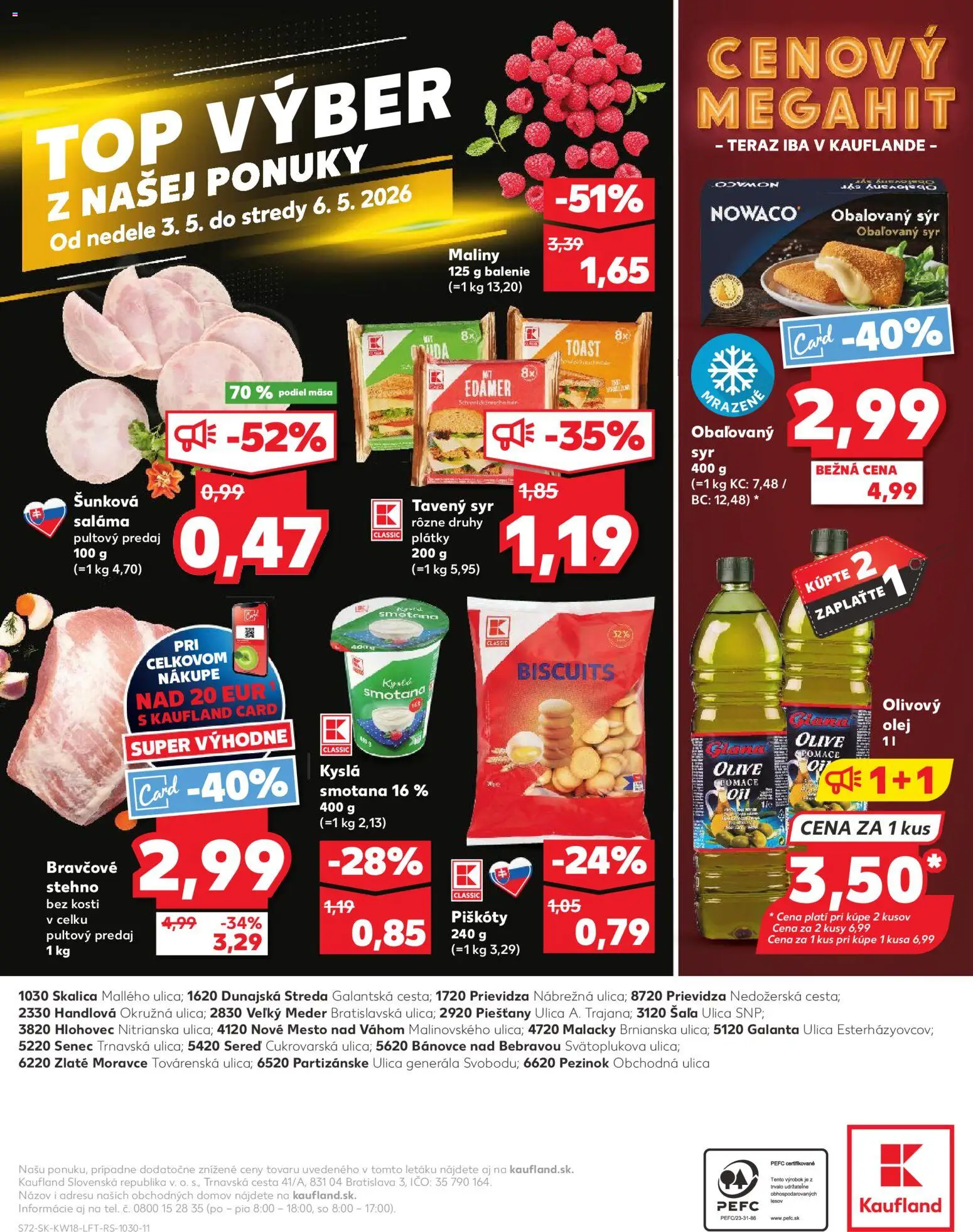 Nové Kaufland akcie – leták je platný od 30.04.2026 | Strana: 72 | Produkty: Olej, Saláma, Bravčové stehno, Maliny