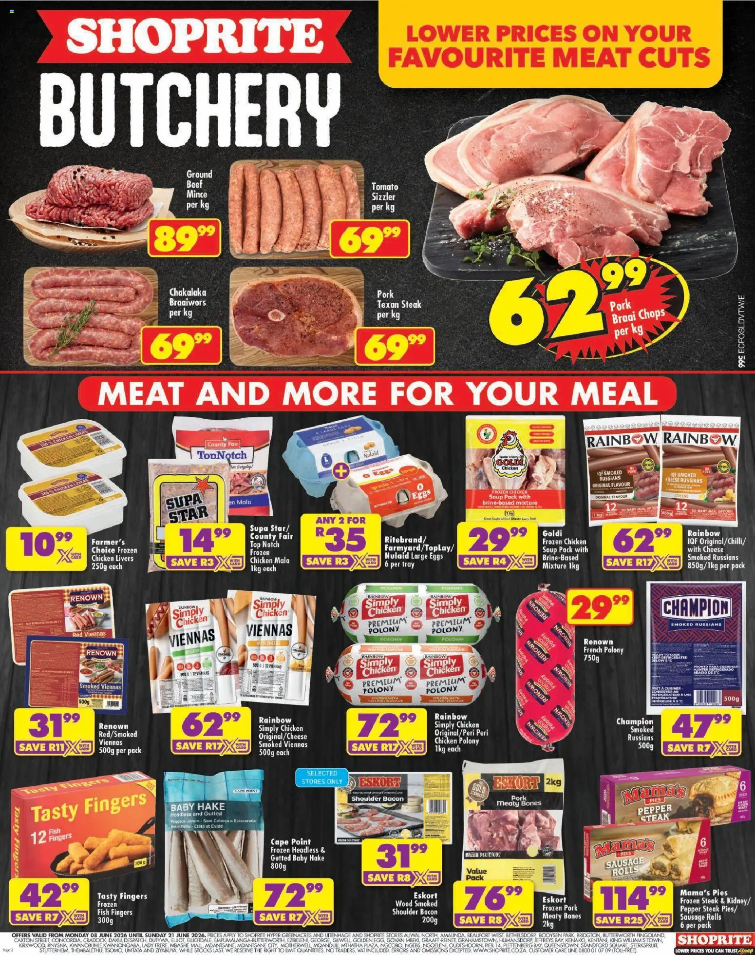 New Shoprite catalogue – valid from 08.06.2026 | Page: 2 | Products: Tray, Polony, Fish, Sausage
