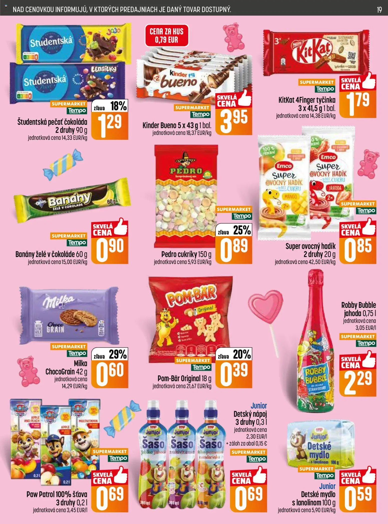 Nové COOP Jednota akcie – leták je platný od 28.05.2026 | Strana: 19 | Produkty: Kinder, Kinder Bueno, Čokoláda, Študentská pečať